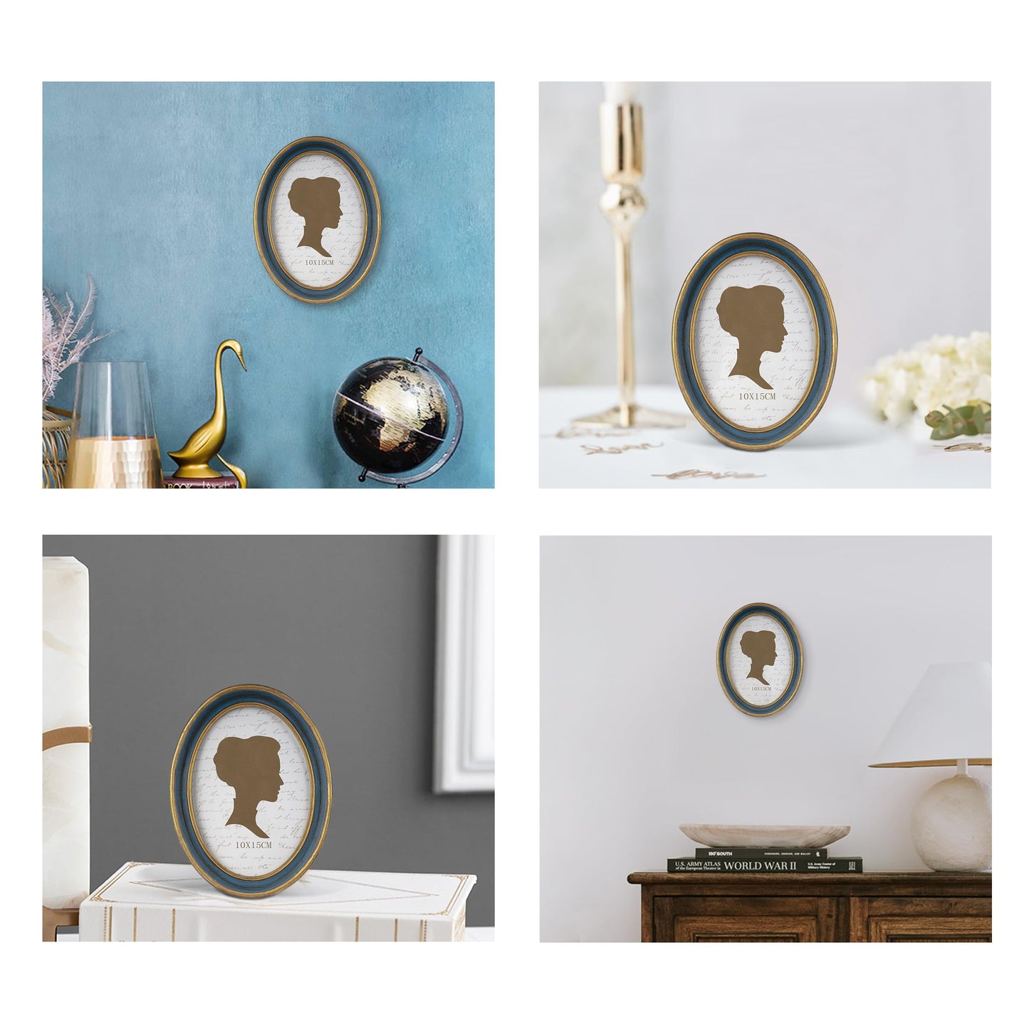 AELS 2.5x3.5 Inch Small Wallet Size Vintage Picture Frame, Elegant Antique Mini Photo Frames with Glass Front, Photo Display, Tabletop Wall Hanging, Gift Ideas, Black Oval with Gold Trim
