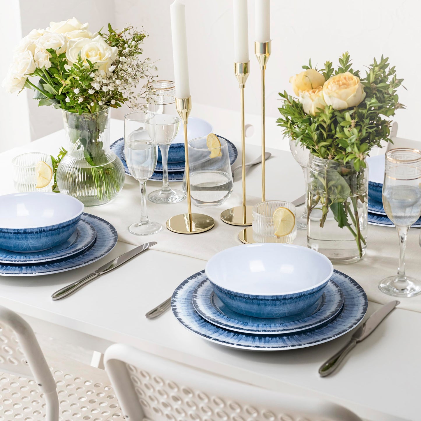 AELS Melamine Dinnerware Set of 12 Pcs Dinner Dishes Set for Indoor and Outdoor Use, Dishwasher Safe, Lightweight Unbreakable, BPA Free, Light Blue