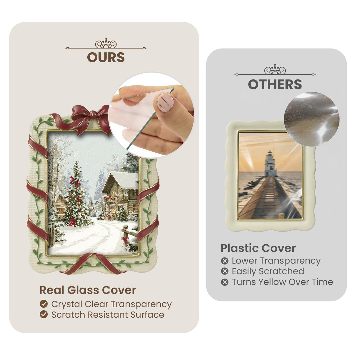 AELS 4x6 Inch Vintage Christmas Tree Picture Frames White Gold Bow