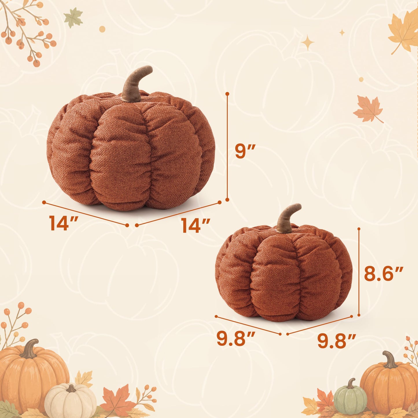 AELS Pumpkin Throw Pillow, 14" Burnt Orange Textured Fall Decorative Pillow | for Couch Sofa Bed Living Room Home Decor, Farmhouse 3D Fall Halloween Thanksgiving Decorative Accent Pillows