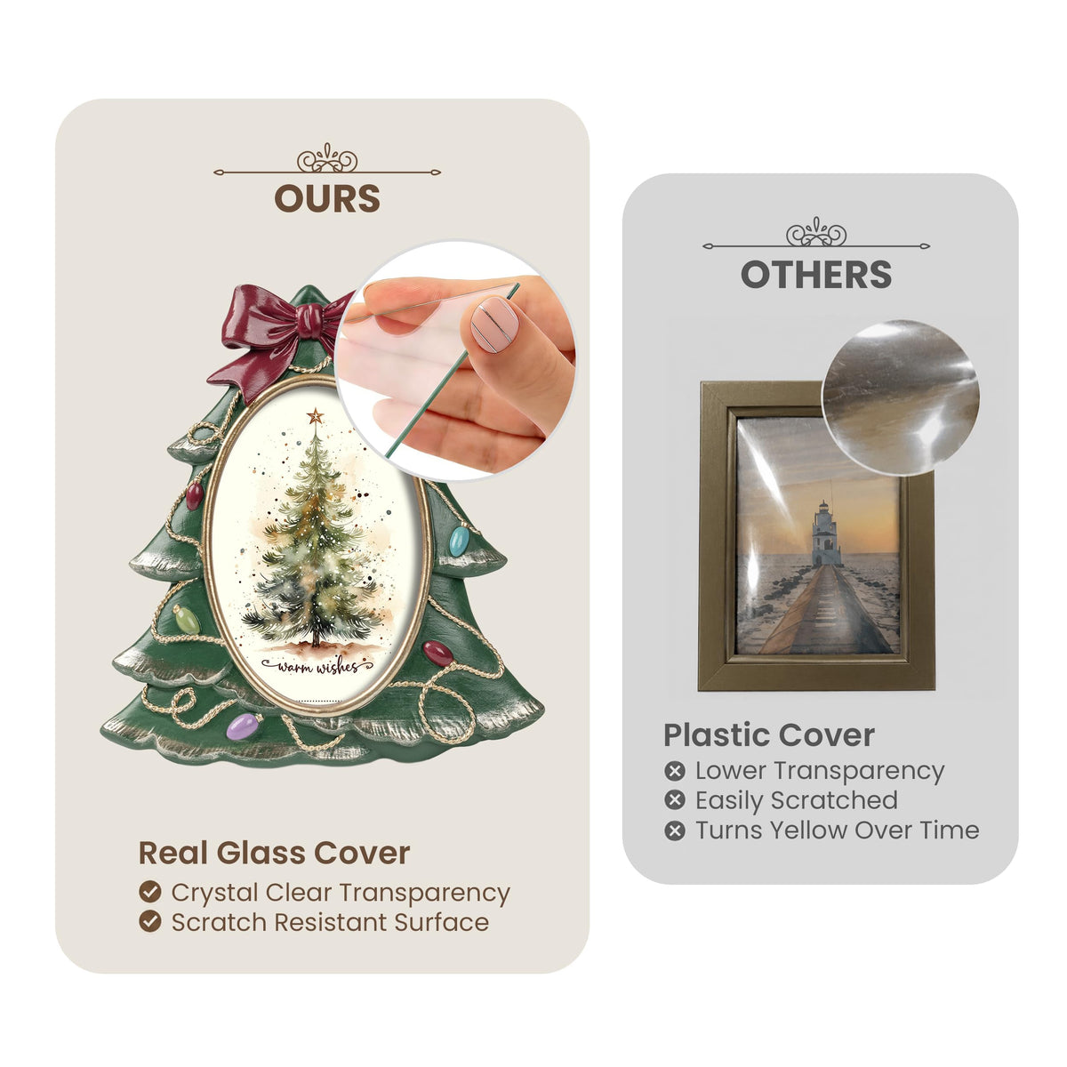 AELS 4x6 Inch Vintage Christmas Tree Picture Frames White Gold Bow