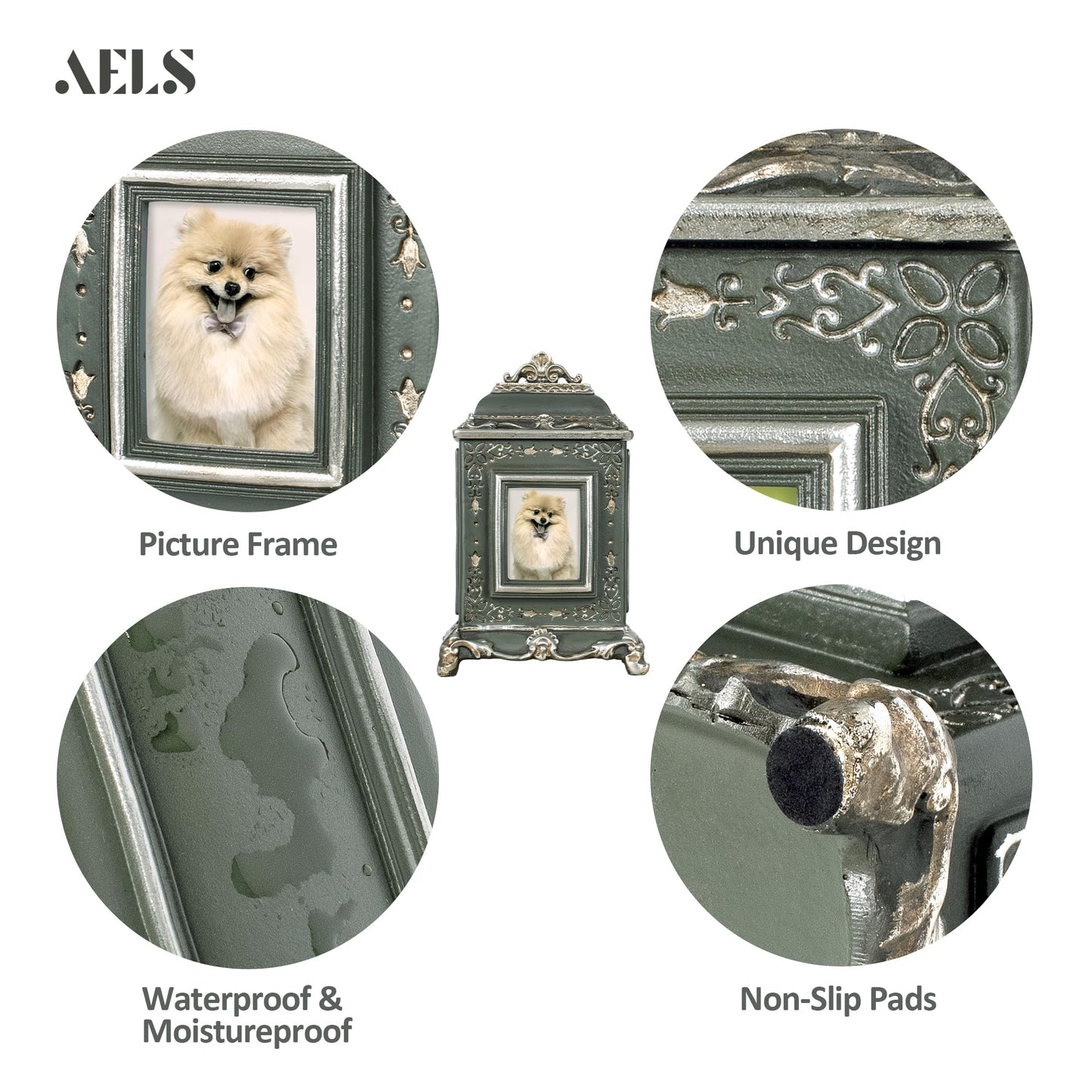 AELS Pet Urn Memory Box for Keepsakes with Photo Slot, Dog Memorial Urns for Ashes, Cat or Dog Cremation Urns, Black