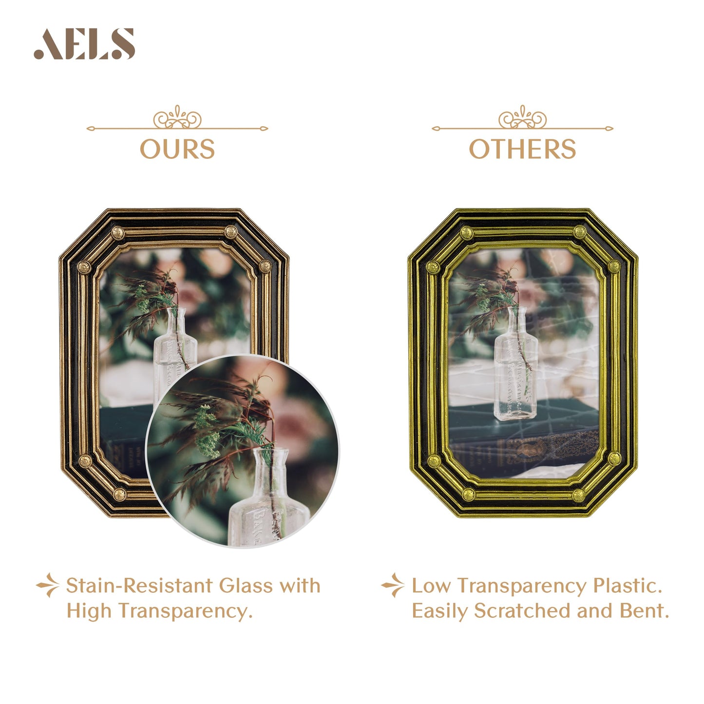 AELS 4x6 Inch Vintage Octagon Picture Frame, Elegant Antique Photo Frames with Glass Front, Photo Display, Tabletop Wall Hanging, Gift Ideas, Gold and Black Polygon