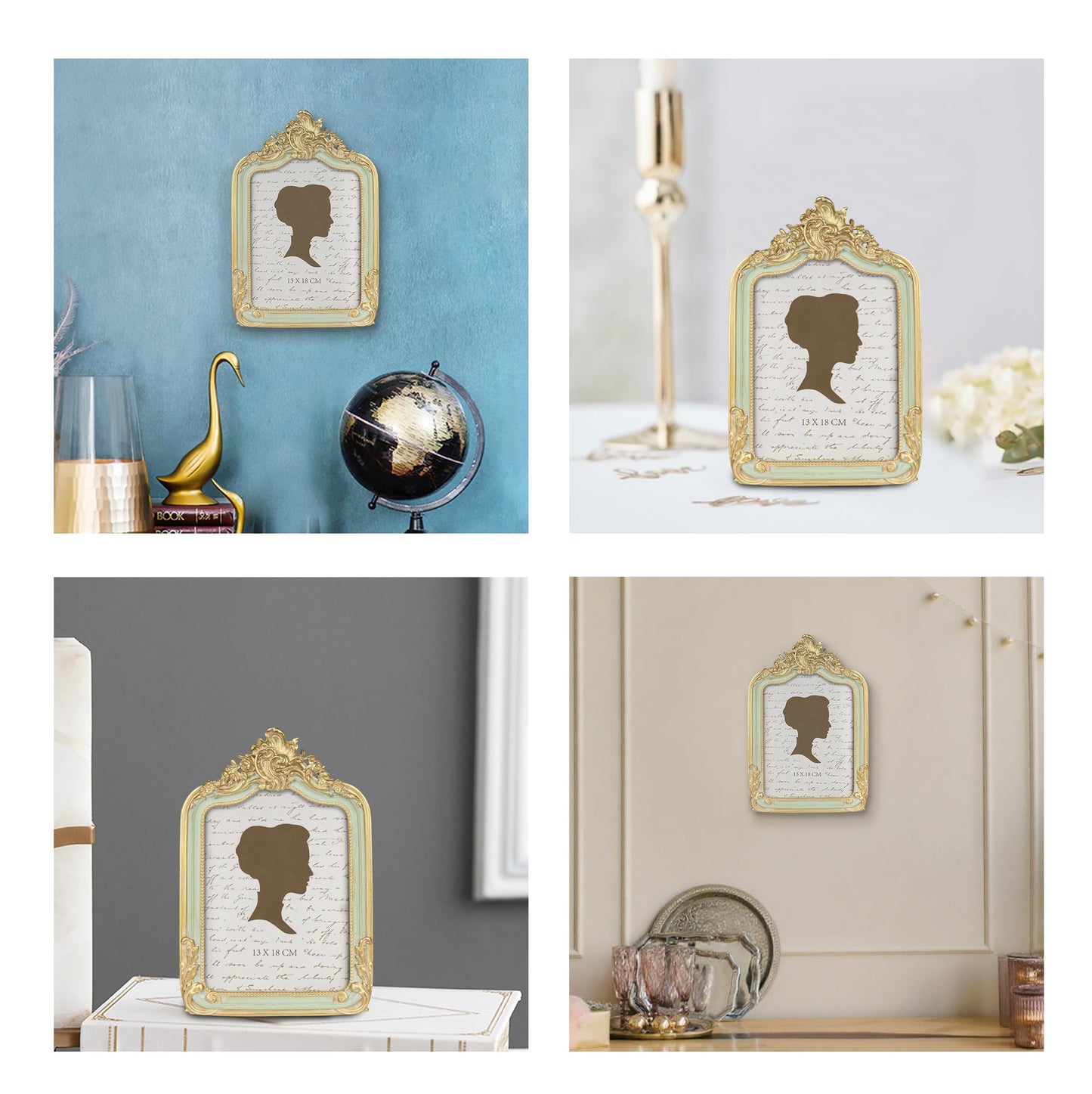 AELS 5x7 Inch Vintage Picture Frame, Elegant Antique Photo Frames with Glass Front, Photo Display, Tabletop Wall Hanging, Gift Ideas, Gold and Sage Green