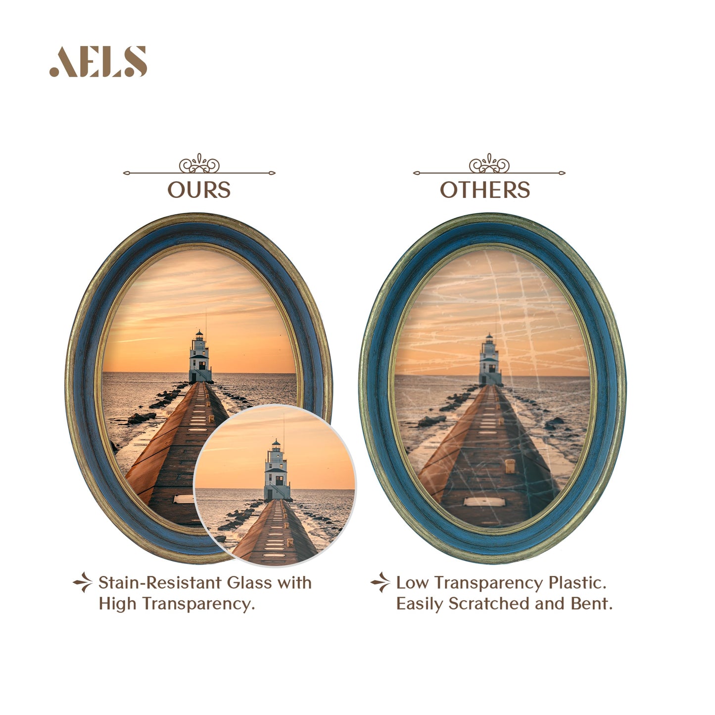 AELS 2.5x3.5 Inch Small Wallet Size Vintage Picture Frame, Elegant Antique Mini Photo Frames with Glass Front, Photo Display, Tabletop Wall Hanging, Gift Ideas, Black Oval with Gold Trim