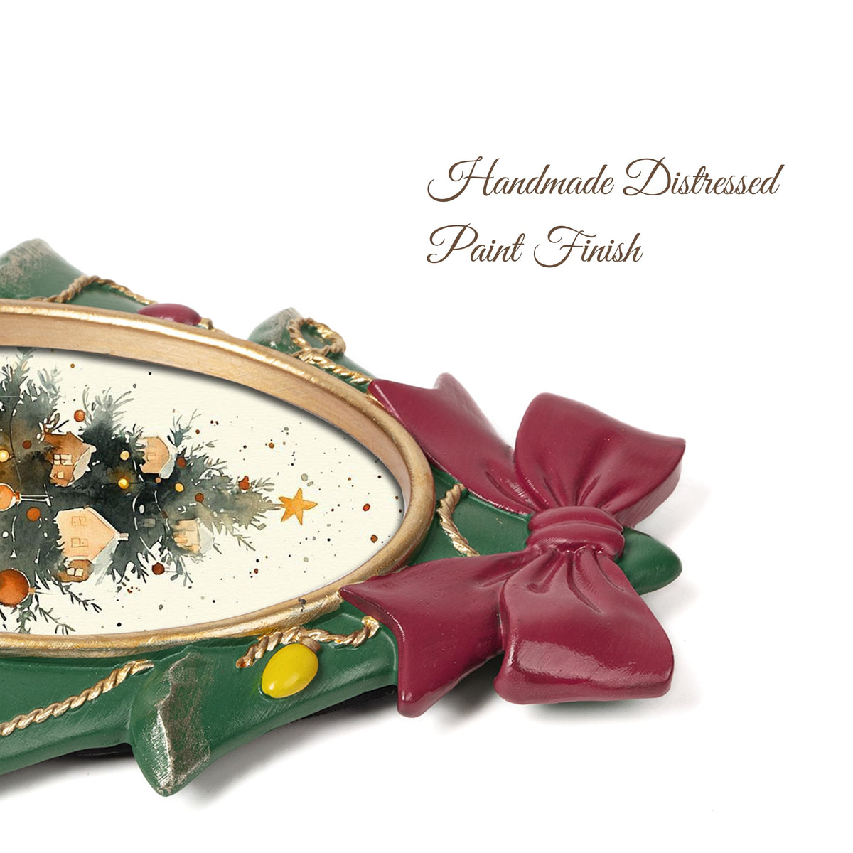 AELS 4x6 Inch Vintage Christmas Tree Picture Frames White Gold Bow