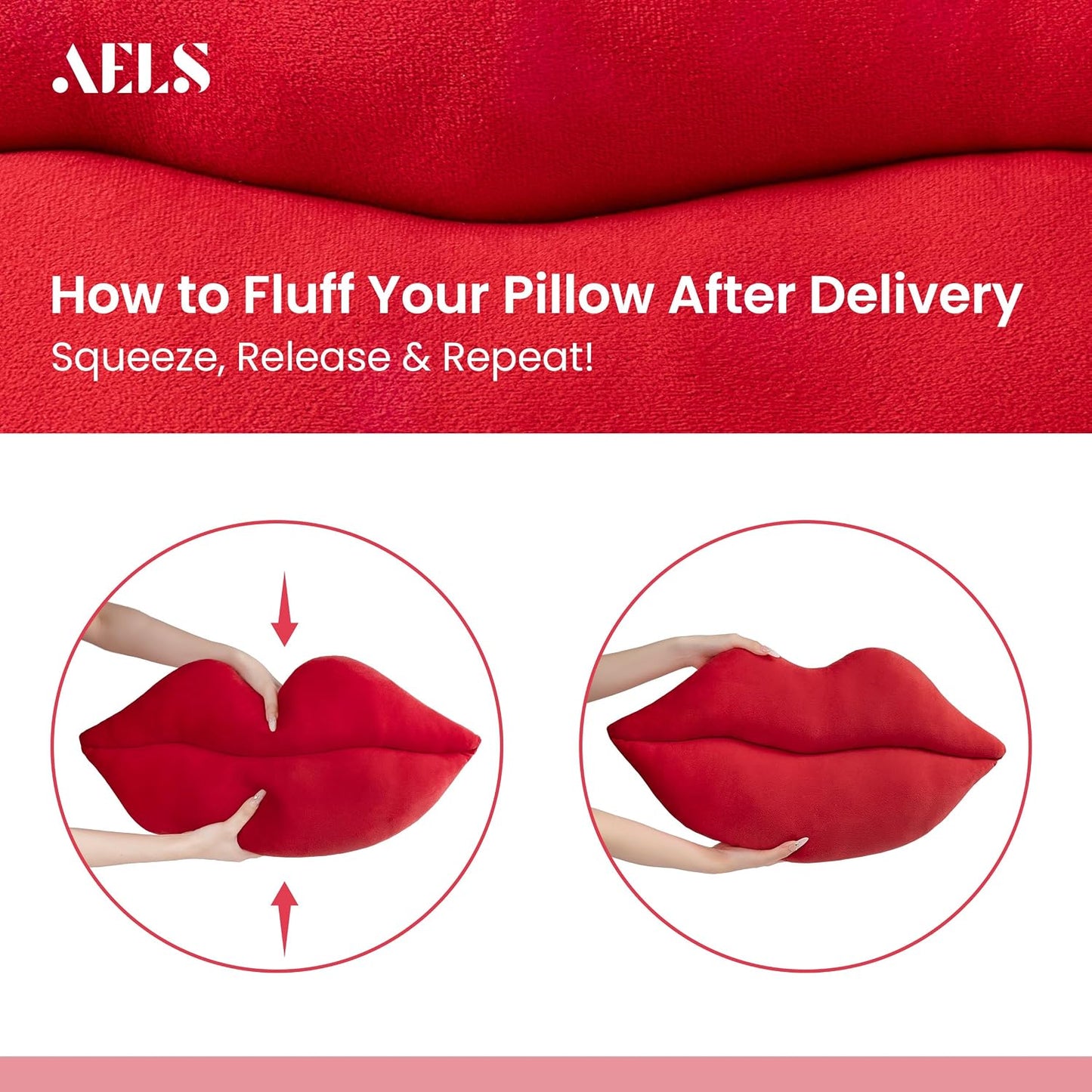AELS 3D Large Lips Throw Pillows, Soft Decorative Love Pillows, Velvet Cute Pillow, 24 x 12 inches for Couch, Sofa, Bed, Living Room, Bedroom, Red