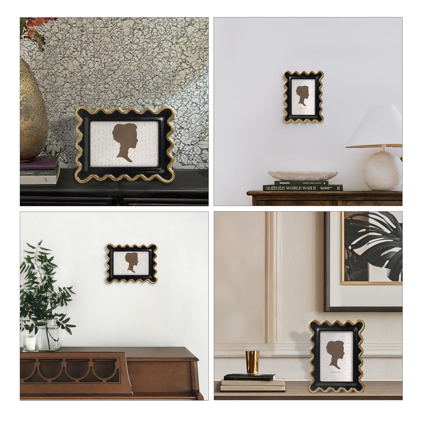 AELS 4x6 Inch Vintage Scalloped Picture Frame, Mid Century Modern Antique Photo Frames with Glass Front, Photo Display, Tabletop Wall Hanging, Gift Ideas, Dark Walnut