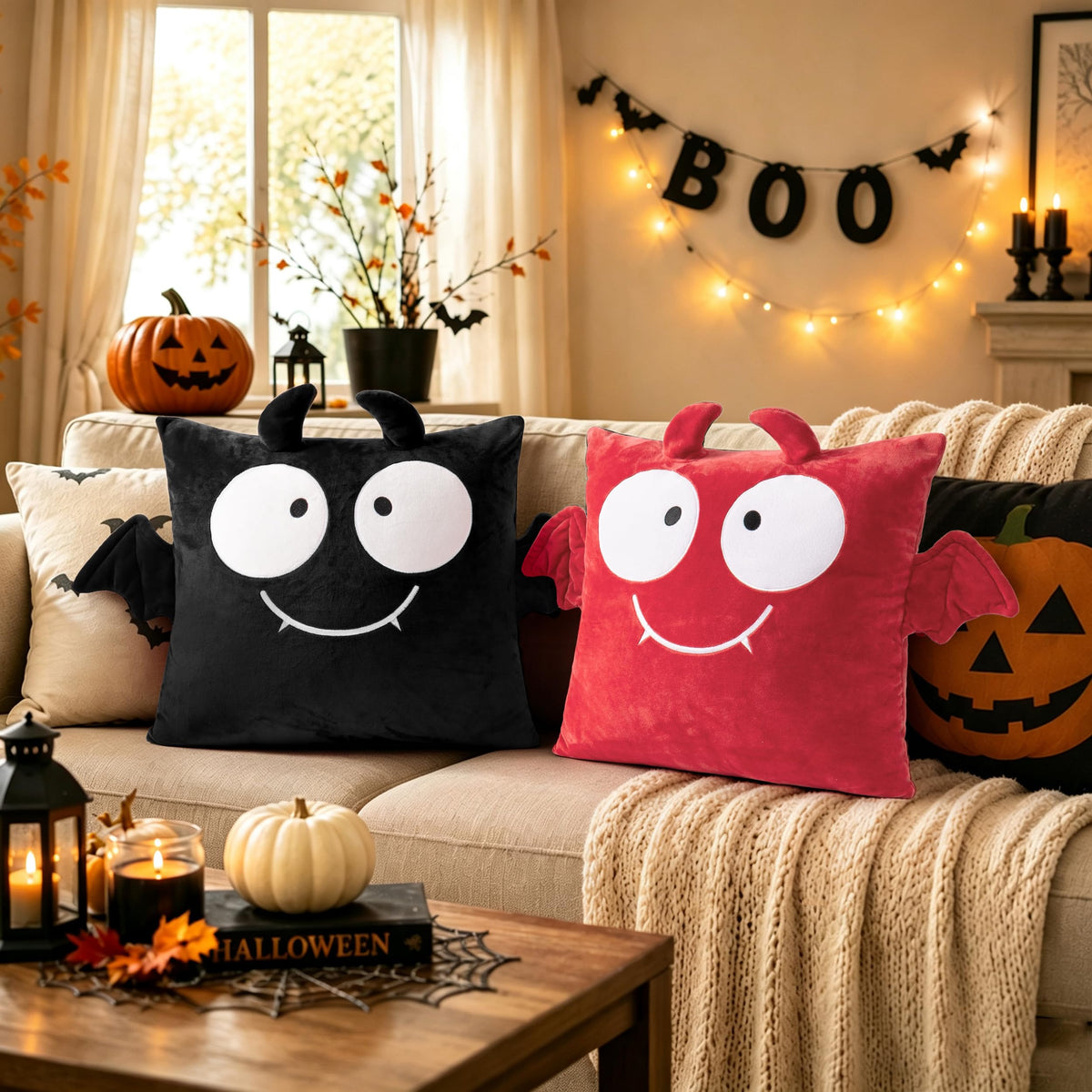 AELS Halloween Monster Pillow Covers 18x18 Inch Set of 2, Red