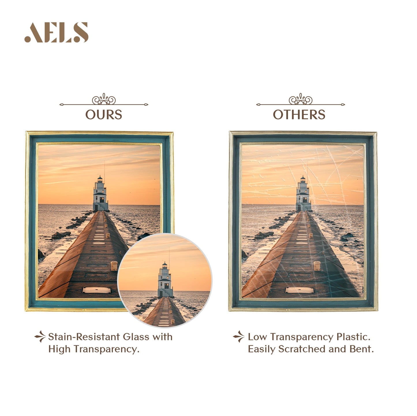 AELS 8x10 Inch Vintage Picture Frame, Elegant Antique Photo Frames with Glass Front, Photo Display, Tabletop Wall Hanging, Gift Ideas, Teal Blue with Gold Trim