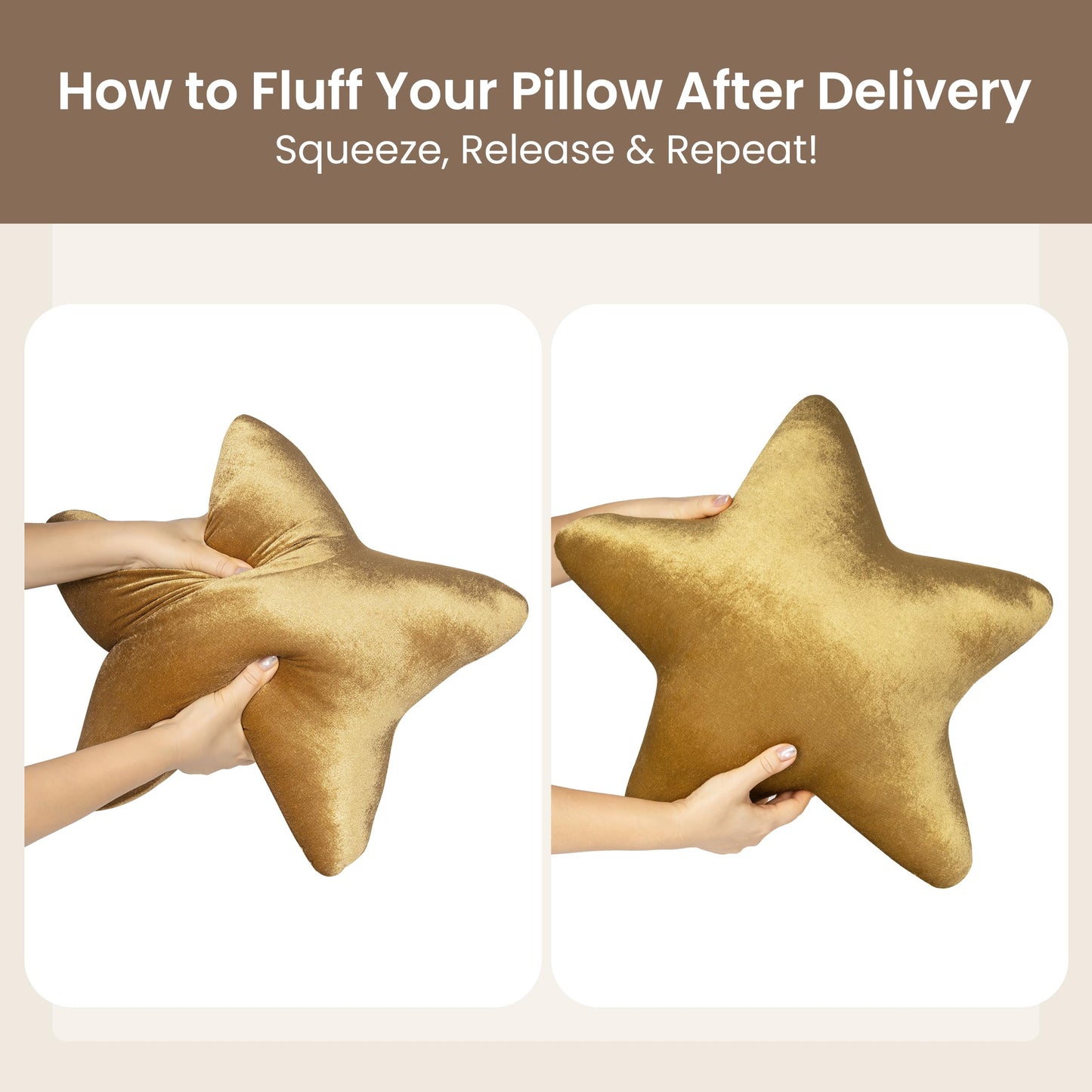 AELS Star Pillow - 19.6" Soft Velvet Star Shaped Decorative Throw Pillow for Couch, Bed, Living Room, Nursery, Home Decor Gift for Christmas, Birthday, Baby Shower, Gold