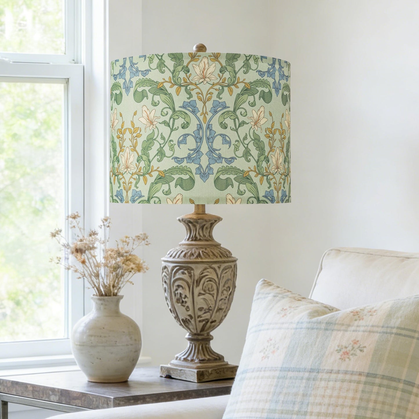 Boho Lamp Shades Set of 2, Floral Fabric Drum Lampshades for Table or Floor Lamps, 13x13x10 Medium Size (Spider Fitter), Easy Assembly Required