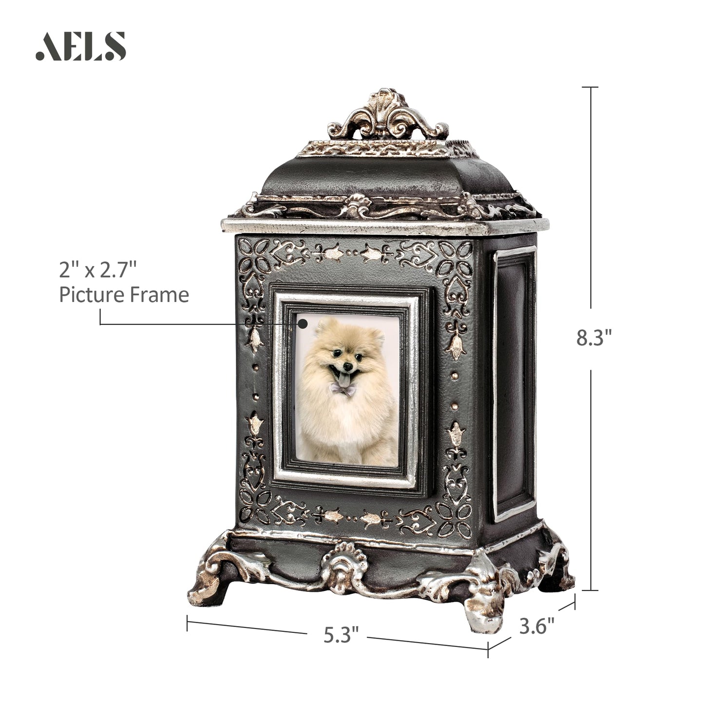 AELS Pet Urn Memory Box for Keepsakes with Photo Slot, Dog Memorial Urns for Ashes, Cat or Dog Cremation Urns, Black