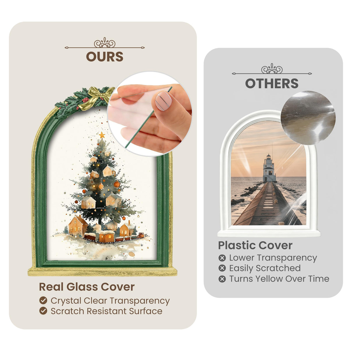 AELS 4x6 Inch Vintage Christmas Tree Picture Frames White Gold Bow