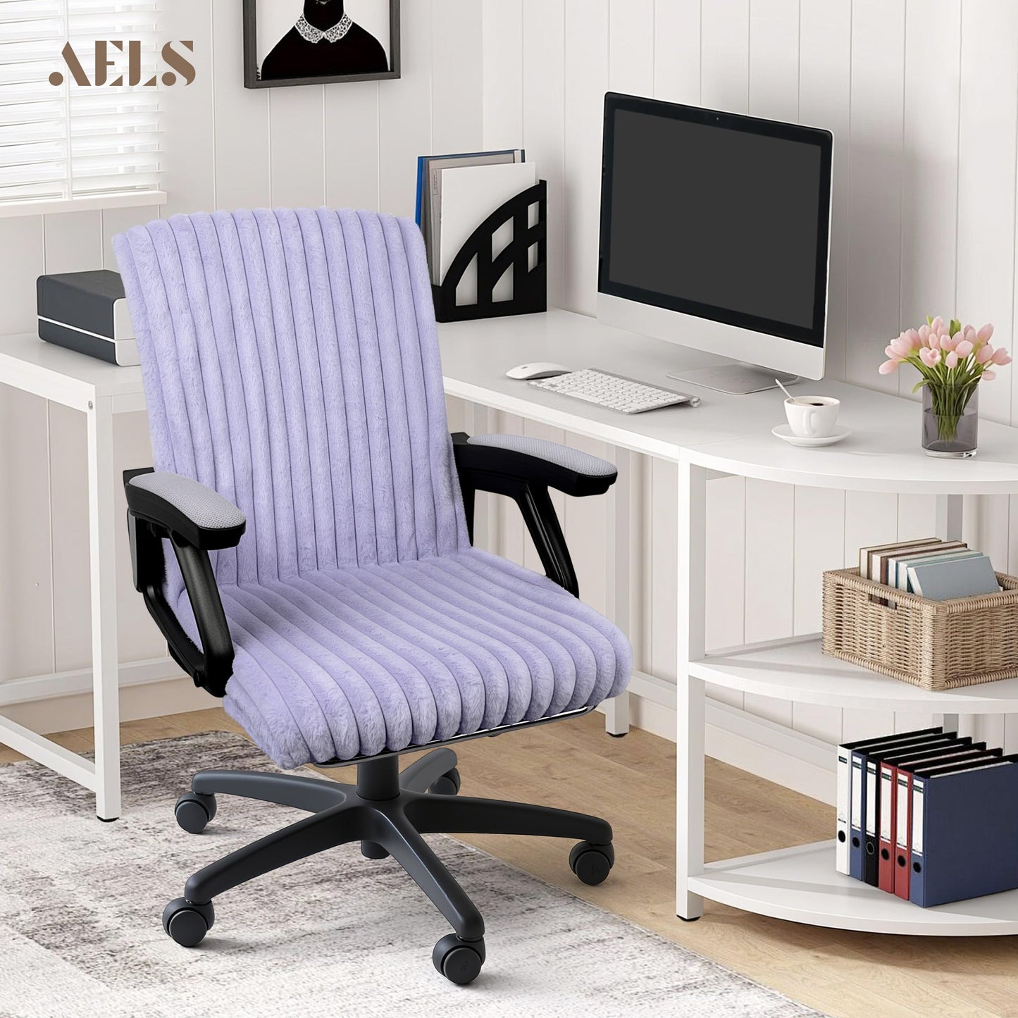 Faux Fur Office Chair Cover with Zipper, Desk Chair Slipcover Pink | Soft Breathable Faux Fur Office Chair Cover with Zipper, Removable Washable Cover for Home & Office, Fits Desk Chair/Armchair