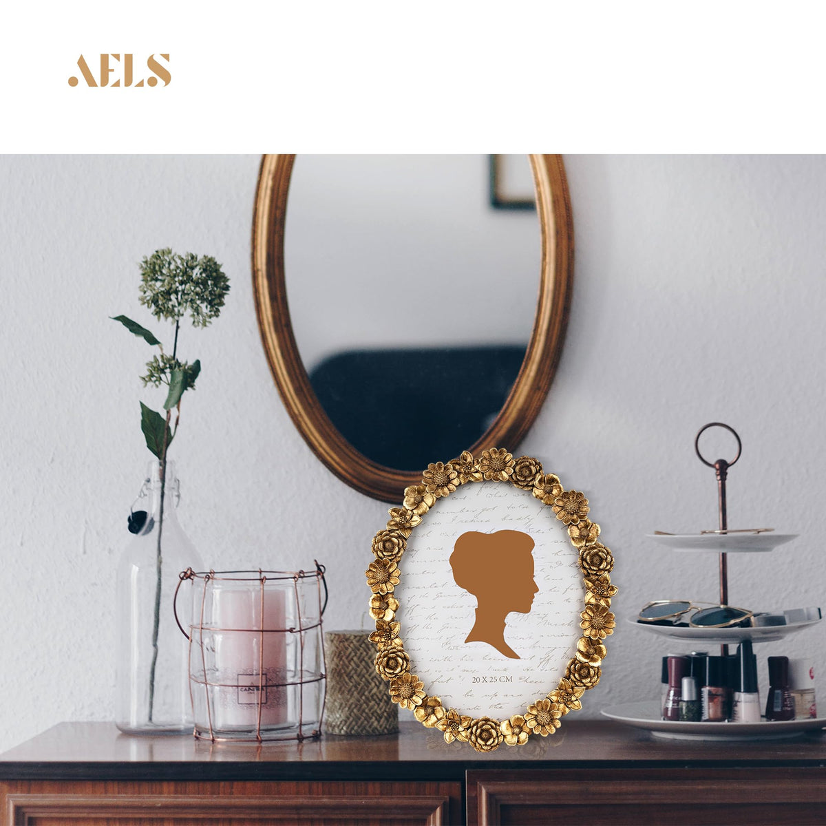 AELS 5x7 Inch Vintage Picture Frame, Elegant Antique Oval Photo Frames with Glass Front, Photo Display, Tabletop Wall Hanging, Gift Ideas, Gold Flower
