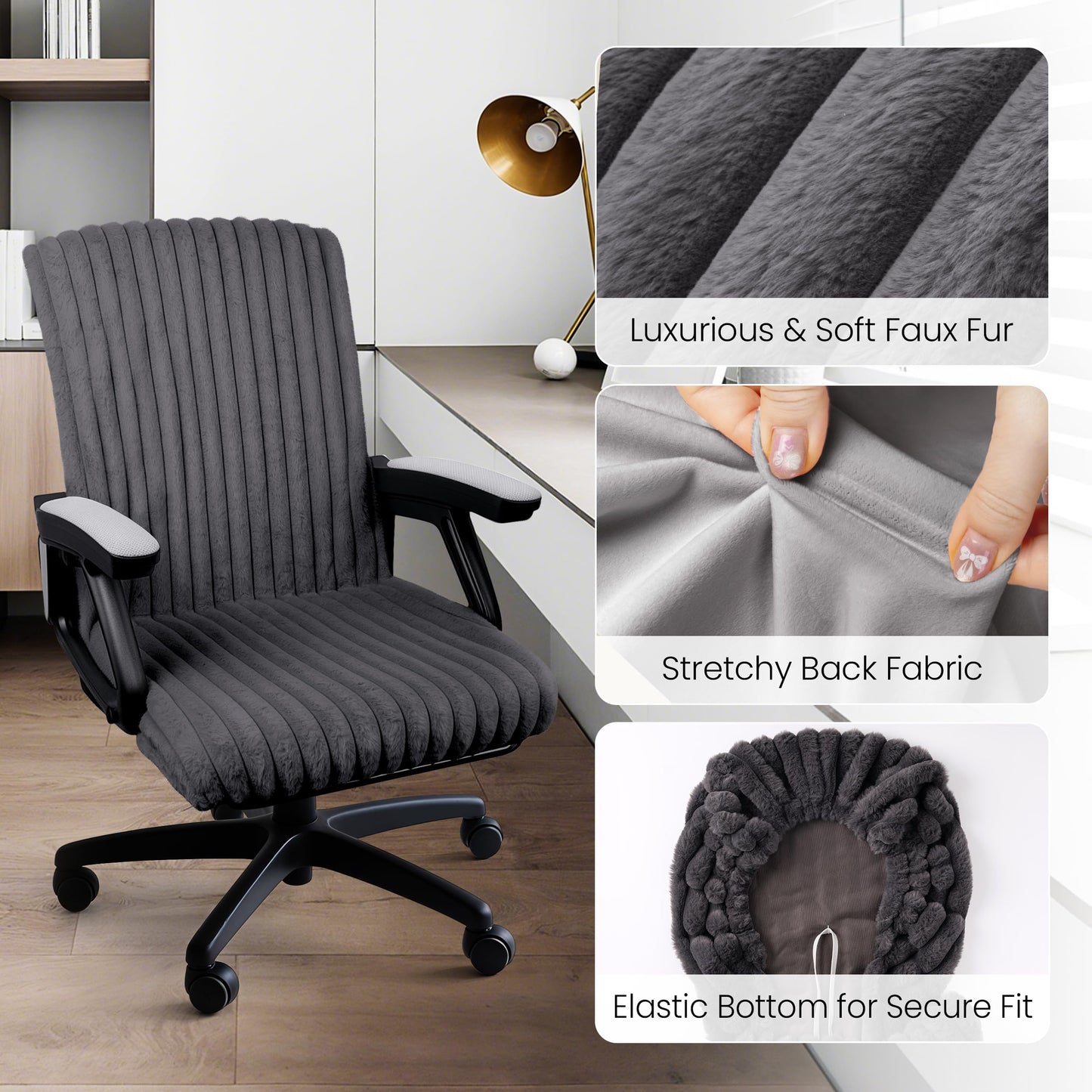 Faux Fur Office Chair Cover with Zipper, Desk Chair Slipcover Pink | Soft Breathable Faux Fur Office Chair Cover with Zipper, Removable Washable Cover for Home & Office, Fits Desk Chair/Armchair