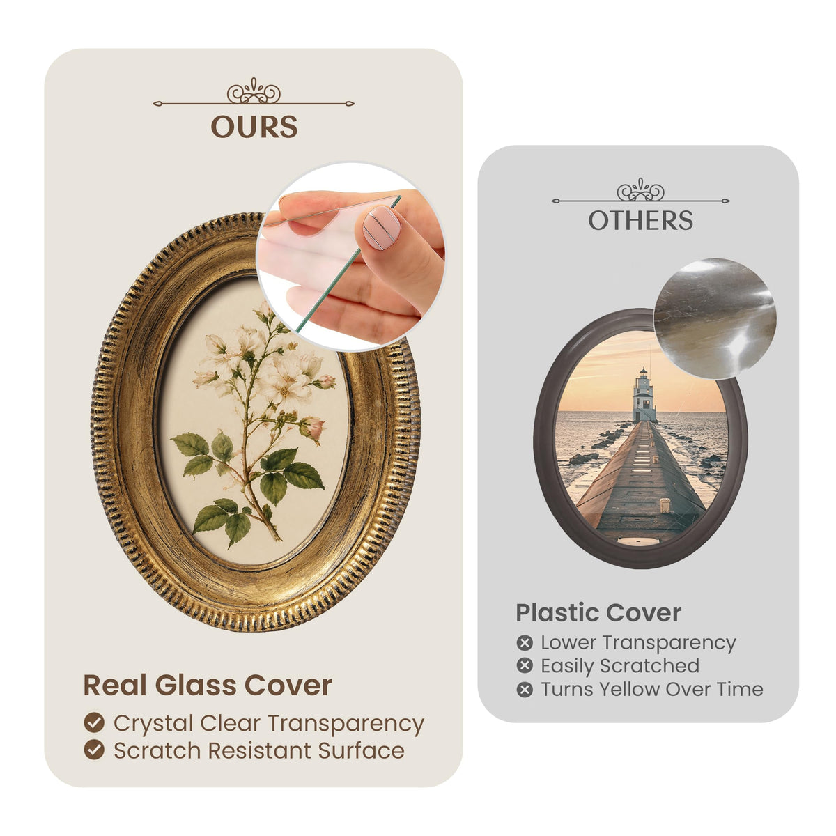 AELS 5x7 Inch Vintage Oval Picture Frame, Elegant Antique Ridged Design Photo Frames with Glass Front, Photo Display, Tabletop Wall Hanging, Gift Ideas, Distressed Bronze