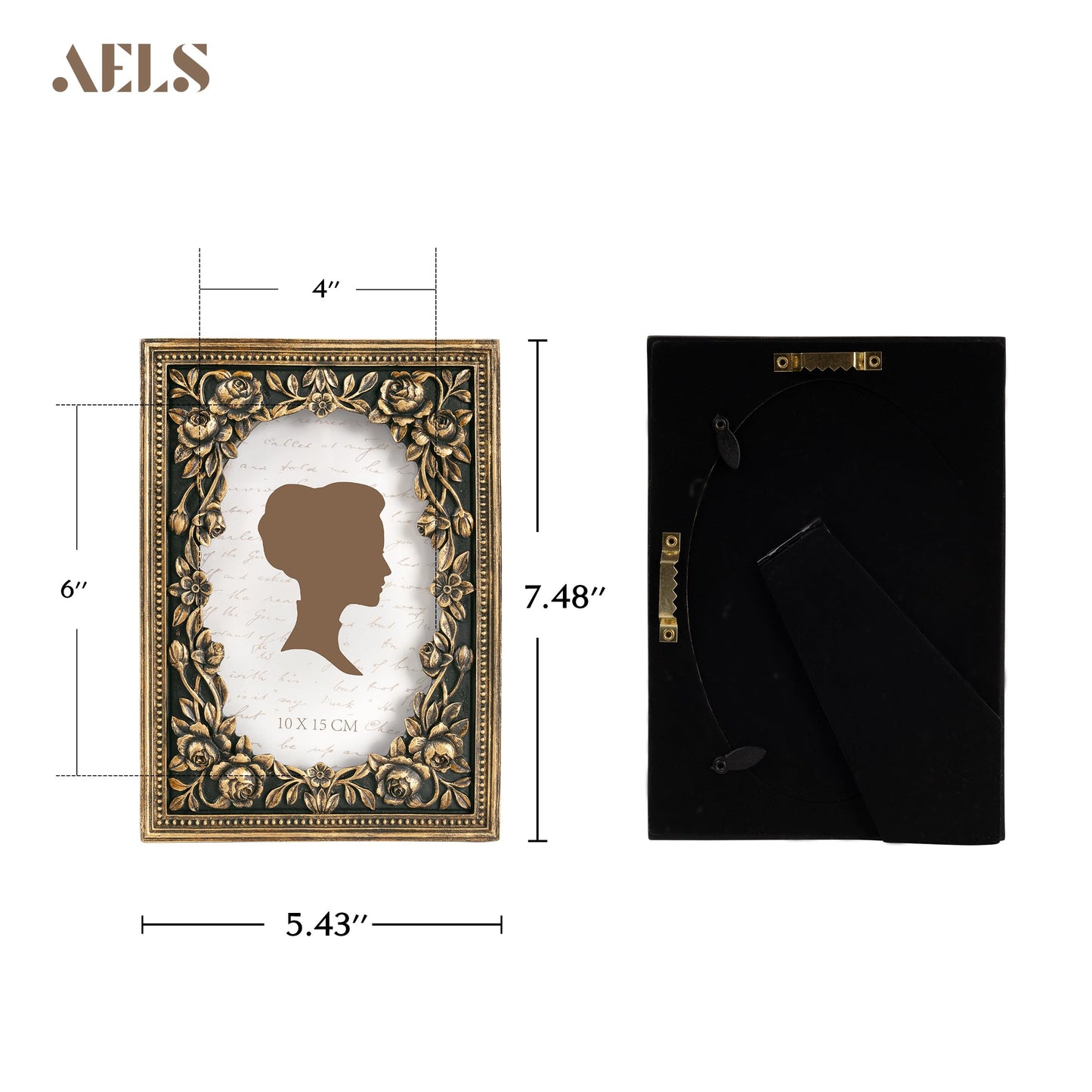 AELS 4x6 Inch Vintage Black Picture Frame, Elegant Antique Photo Frames with Glass Front, Photo Display, Tabletop Wall Hanging, Gift Ideas, Gold and Black