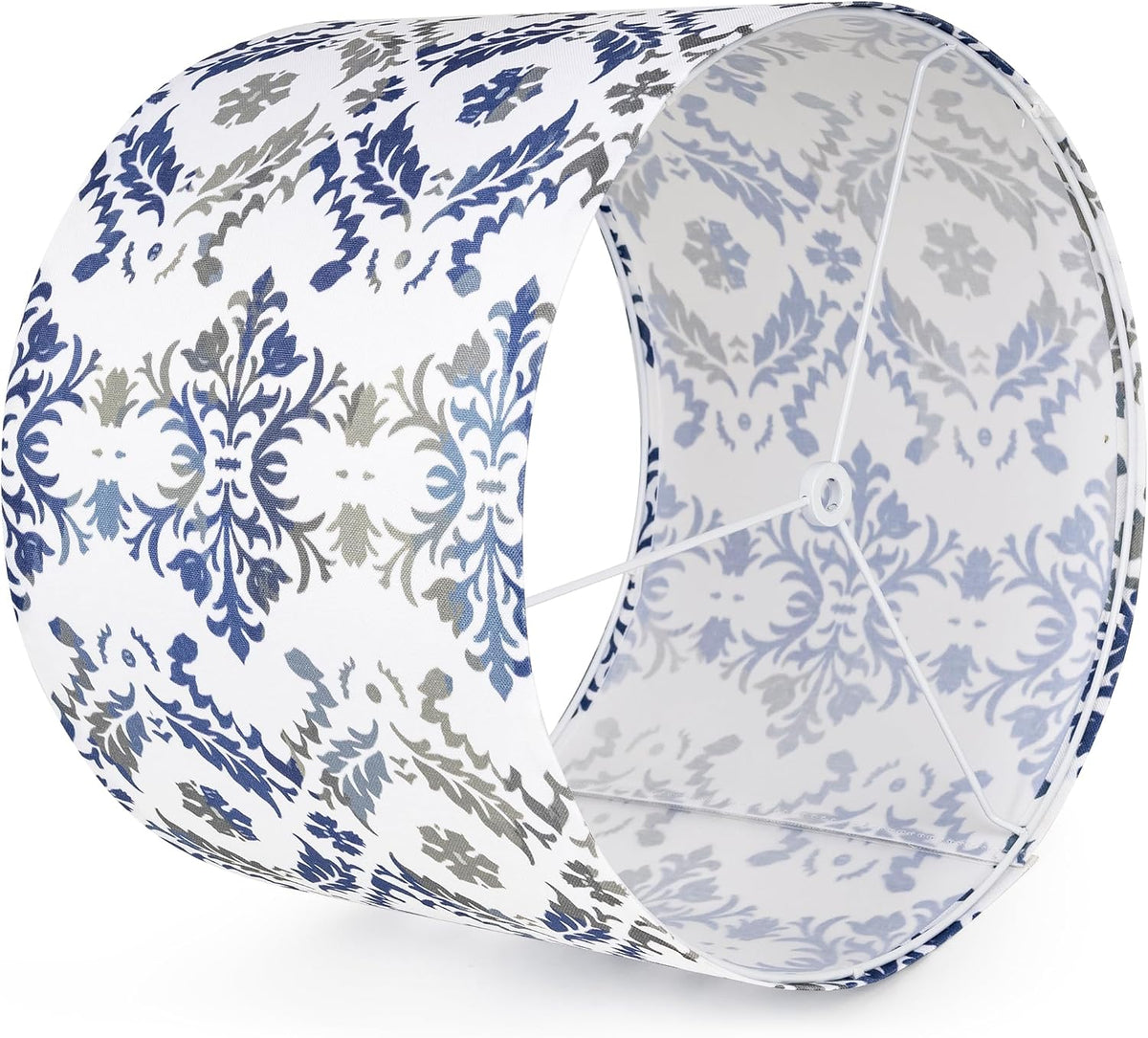 AELS Vintage Lamp Shades Set of 2, Blue and Gray Fabric Drum Lampshades for Table or Floor Lamps, 13x13x10 Medium Size (Spider Fitter), Easy Assembly Required