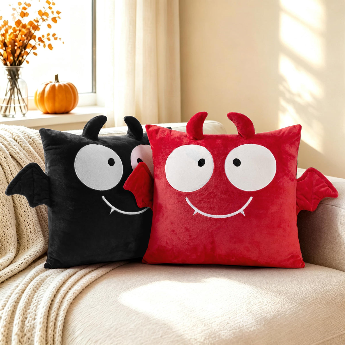 AELS Halloween Monster Pillow Covers 18x18 Inch Set of 2, Red