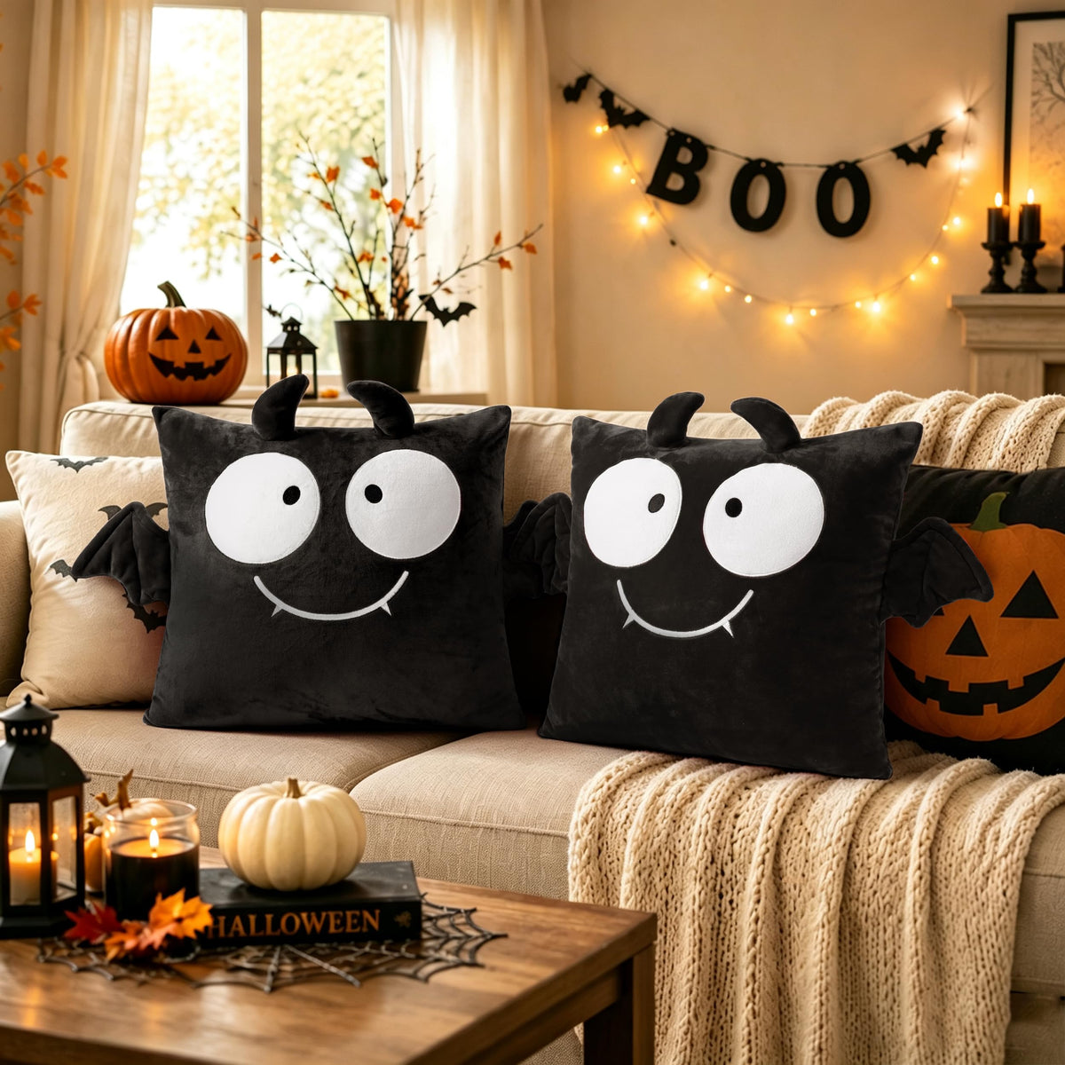 AELS Halloween Monster Pillow Covers 18x18 Inch Set of 2, Red