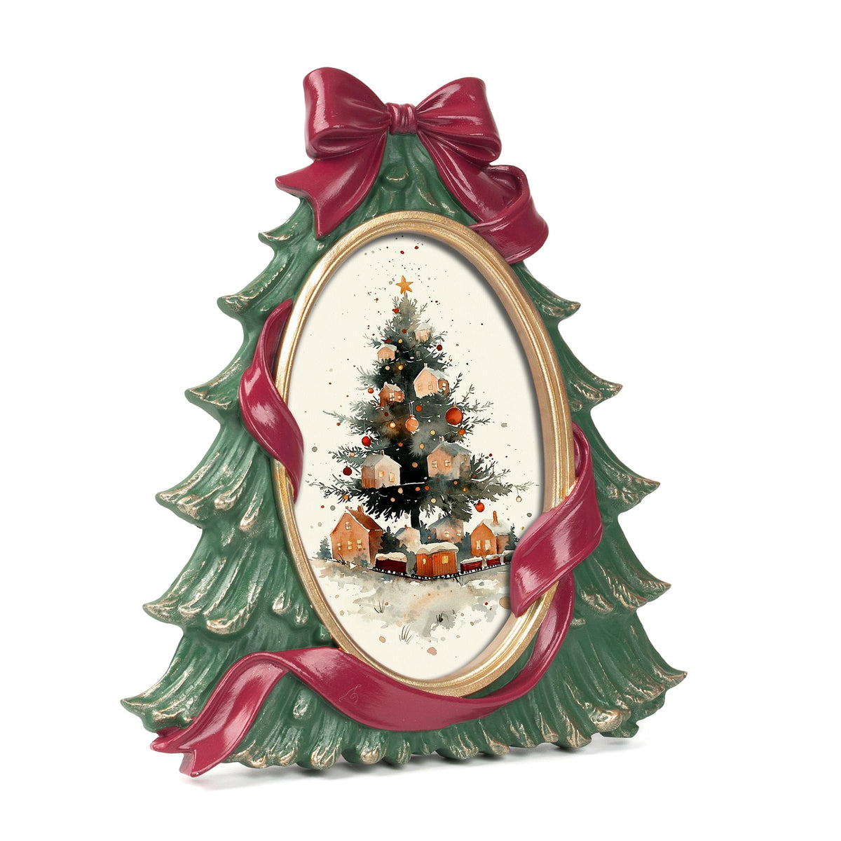AELS 4x6 Inch Vintage Christmas Tree Picture Frames White Gold Bow