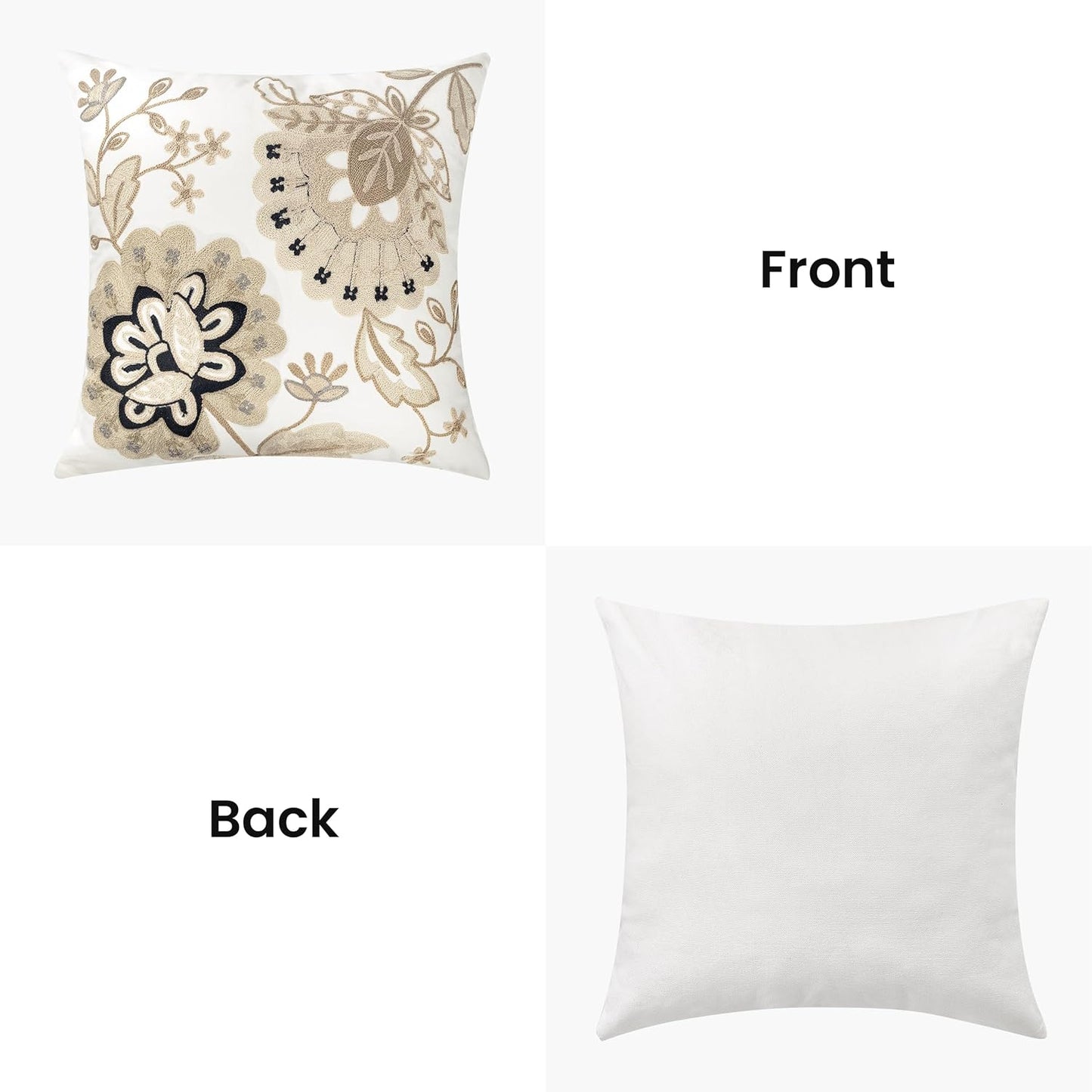 AELS Embroidered Throw Pillow Covers 18"x18" Set of 2, Chic Modern Farmhouse Floral Cotton Cushion Covers for Couch, Sofa, Bed, and Living Room Decor, Sand Bloom