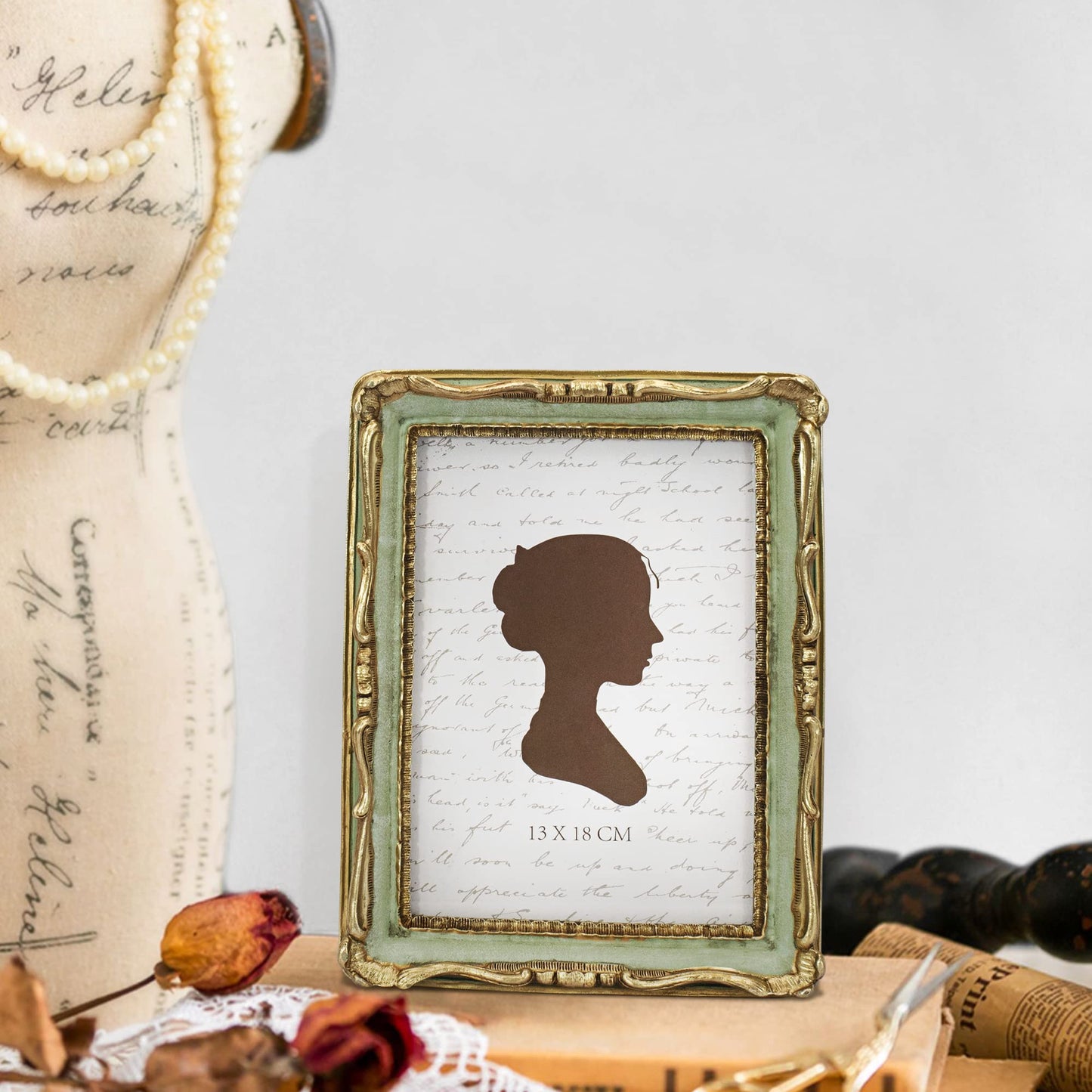 AELS 4x4 Inch Vintage Picture Frame, Elegant Antique Square Photo Frames with Glass Front, Photo Display, Tabletop Wall Hanging, Gift Ideas, Gold and Green