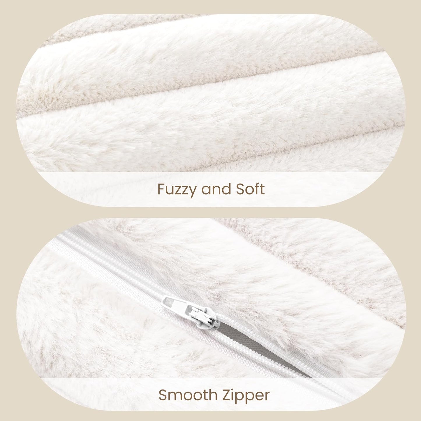 AELS Faux Fur Striped Cylinder Pillows, 8" x 24" Decorative Modern Bolster Pillows with Removable Washable Cover and Insert, Body Pillow for Couch and Bed, Living Room Bedroom Nursery Decor, White