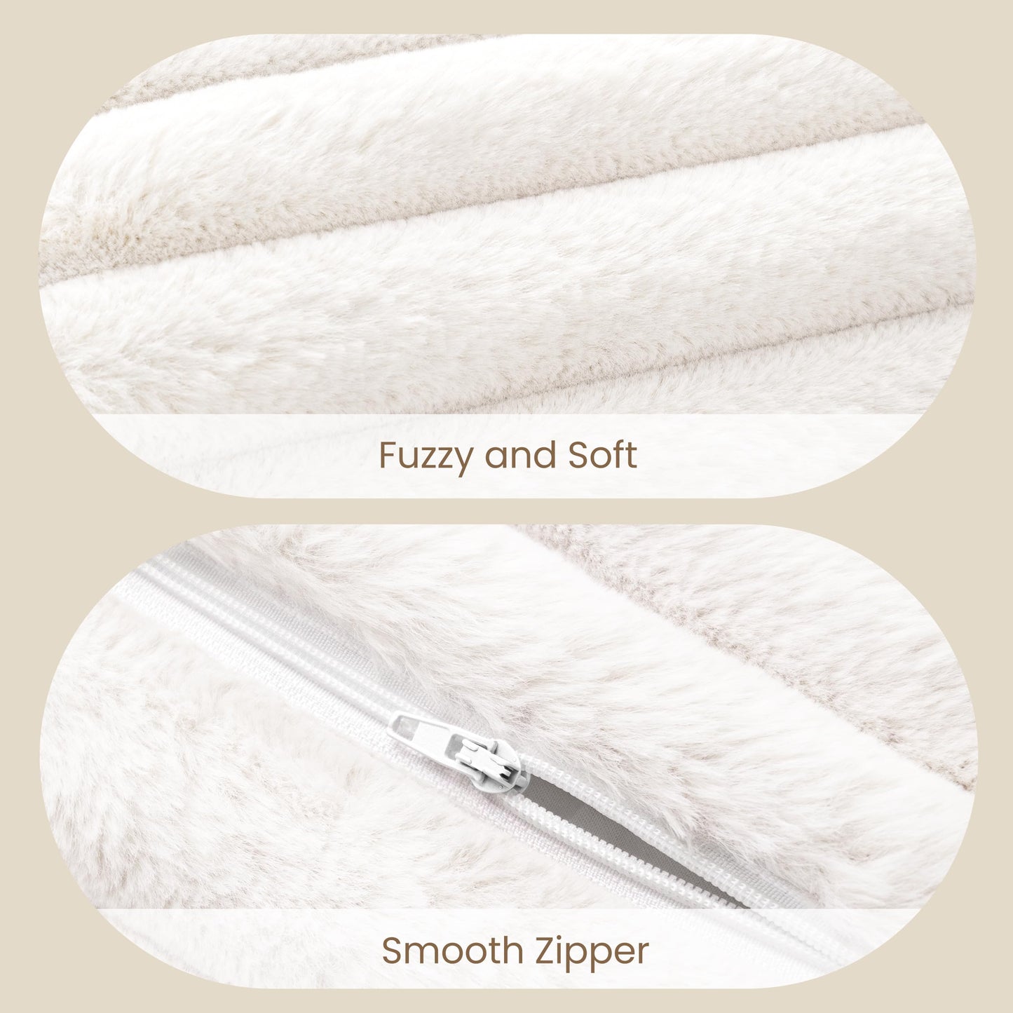 AELS Faux Fur Striped Cylinder Pillows, 8" x 24" Decorative Modern Bolster Pillows with Removable Washable Cover and Insert, Body Pillow for Couch and Bed, Living Room Bedroom Nursery Decor, White