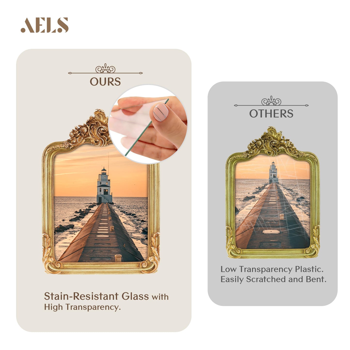 AELS 4x6 Inch Vintage Picture Frame, Elegant Antique Photo Frames with Glass Front, Photo Display, Tabletop Wall Hanging, Gift Ideas