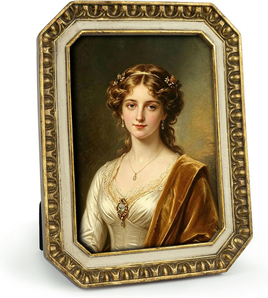 AELS 5x7 Inch Vintage Octagon Picture Frame, Bronze Beige Antique Photo Frames with Glass Front, Elegant Photo Display, Tabletop Wall Hanging, Gift Ideas