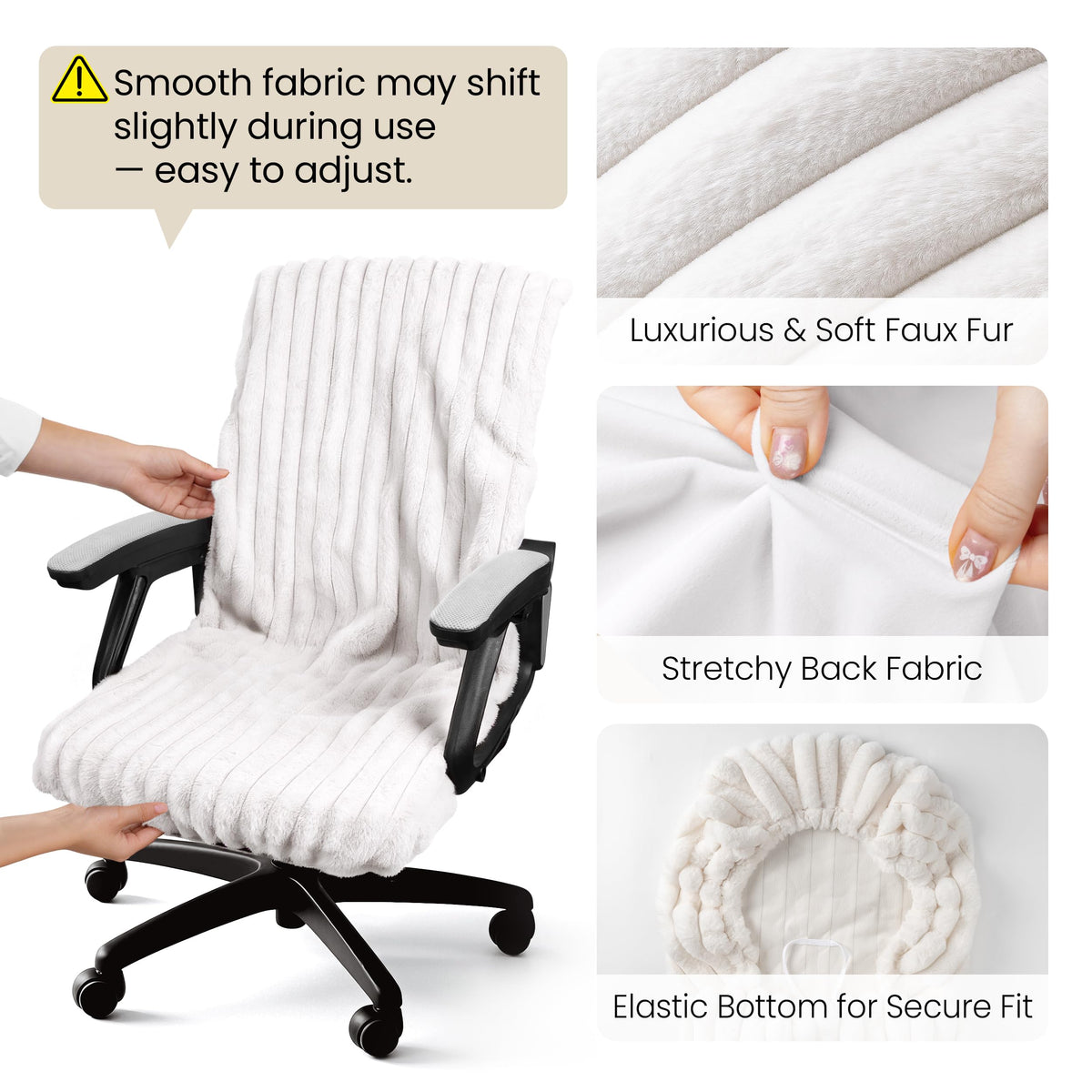 AELS Faux Fur Office Chair Cover with Zipper, Chair Slipcover Dark Grey
