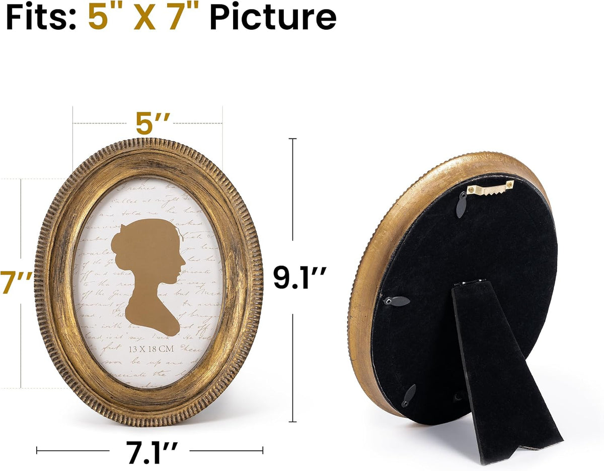 AELS 5x7 Inch Vintage Oval Picture Frame, Elegant Antique Ridged Design Photo Frames with Glass Front, Photo Display, Tabletop Wall Hanging, Gift Ideas, Distressed Bronze