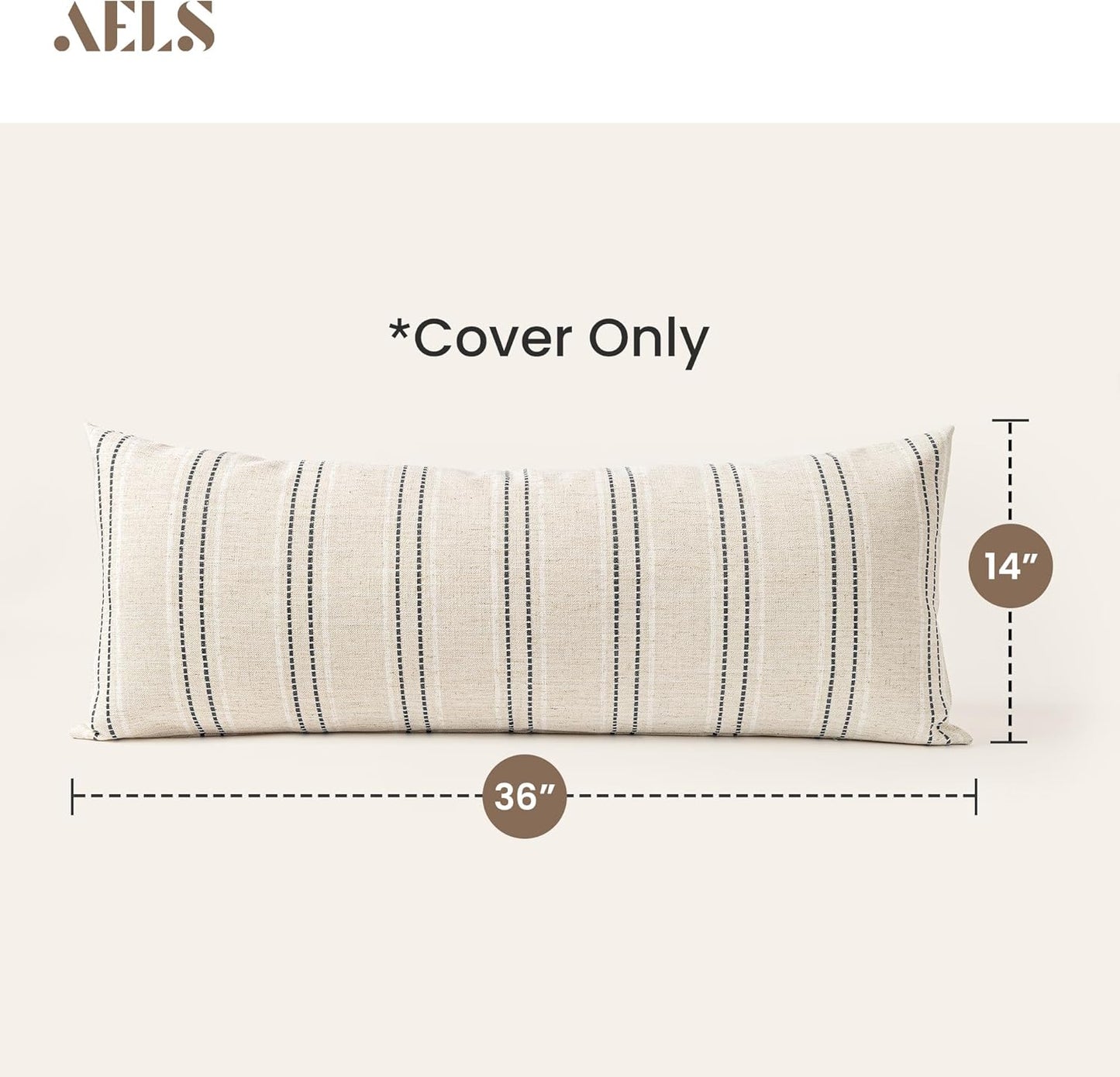AELS 12x20 Decorative Farmhouse Linen Blend Throw Pillow Covers, Boho Textured Pillow Case, Set of 2, Beige with White & Brown Stitch Yarn Dyed Stripe Cushion Cover for Sofa Living Room (Cover ONLY)