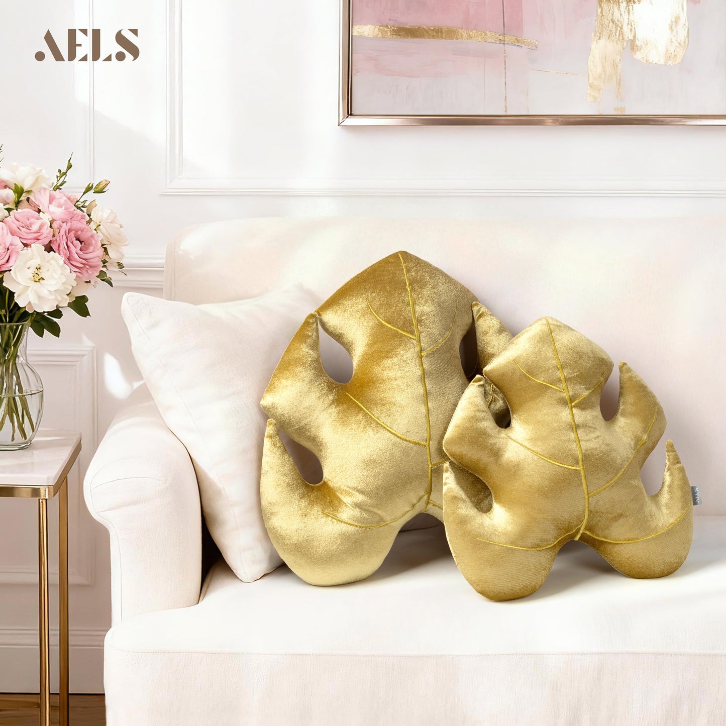 AELS Set of 2 3D Leaves Decorative Throw Pillows, 18"& 14" Monstera Deliciosa Plush Pillow Set for Plant Lovers Garden Lovers, Living Room Bedroom Nursery Decor, Bluish Green & Light Green