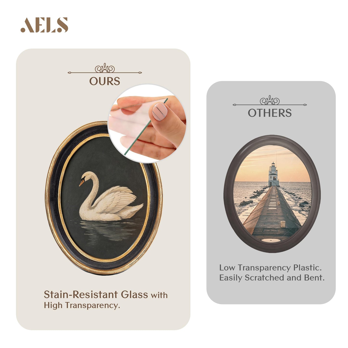 AELS 2.5x3.5 Inch Small Wallet Size Vintage Picture Frame, Elegant Antique Mini Photo Frames with Glass Front, Photo Display, Tabletop Wall Hanging, Gift Ideas, Black Oval with Gold Trim