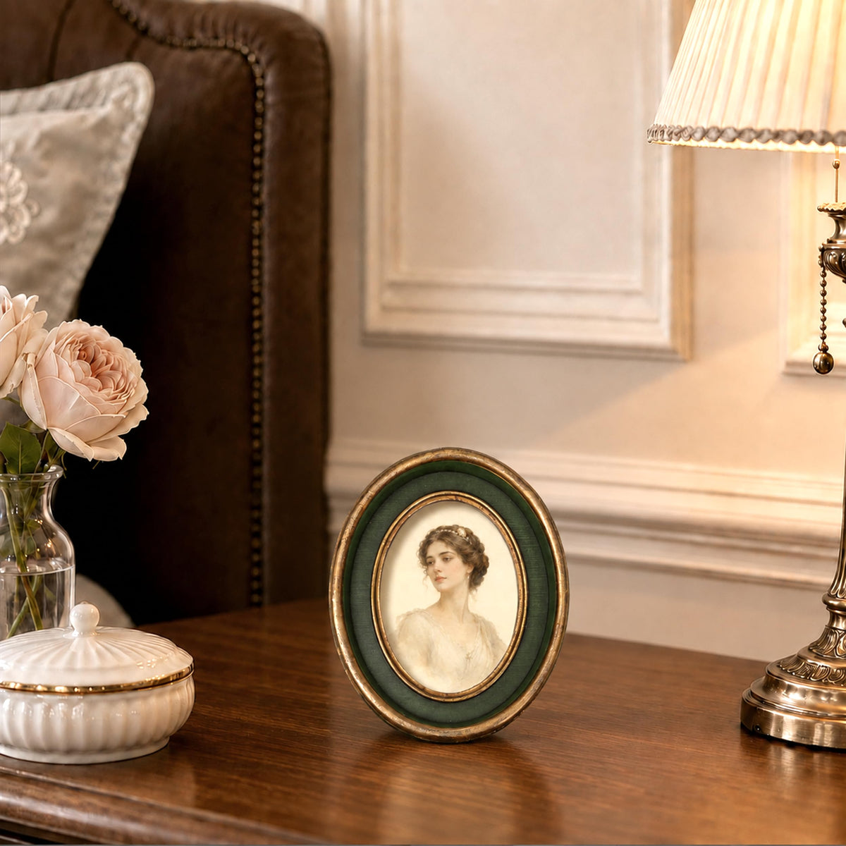 AELS 4x6 Inch Vintage Picture Frame, Elegant Antique Photo Frames with Glass Front, Photo Display, Tabletop Wall Hanging, Gift Ideas, Black Oval with Gold Trim
