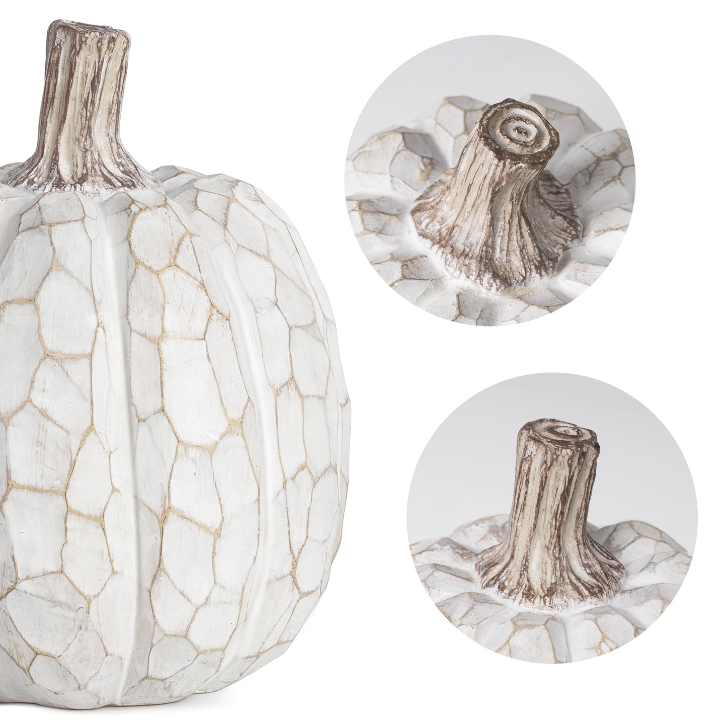 AELS 5.9" Tall Modern Farmhouse Pumpkins Fall Decor Indoor, Set of 2 Elegant Tabletop Decorations, Resin Artificial Pumpkins Decor for Fall Table Runner, Office, Holiday Party Home, White