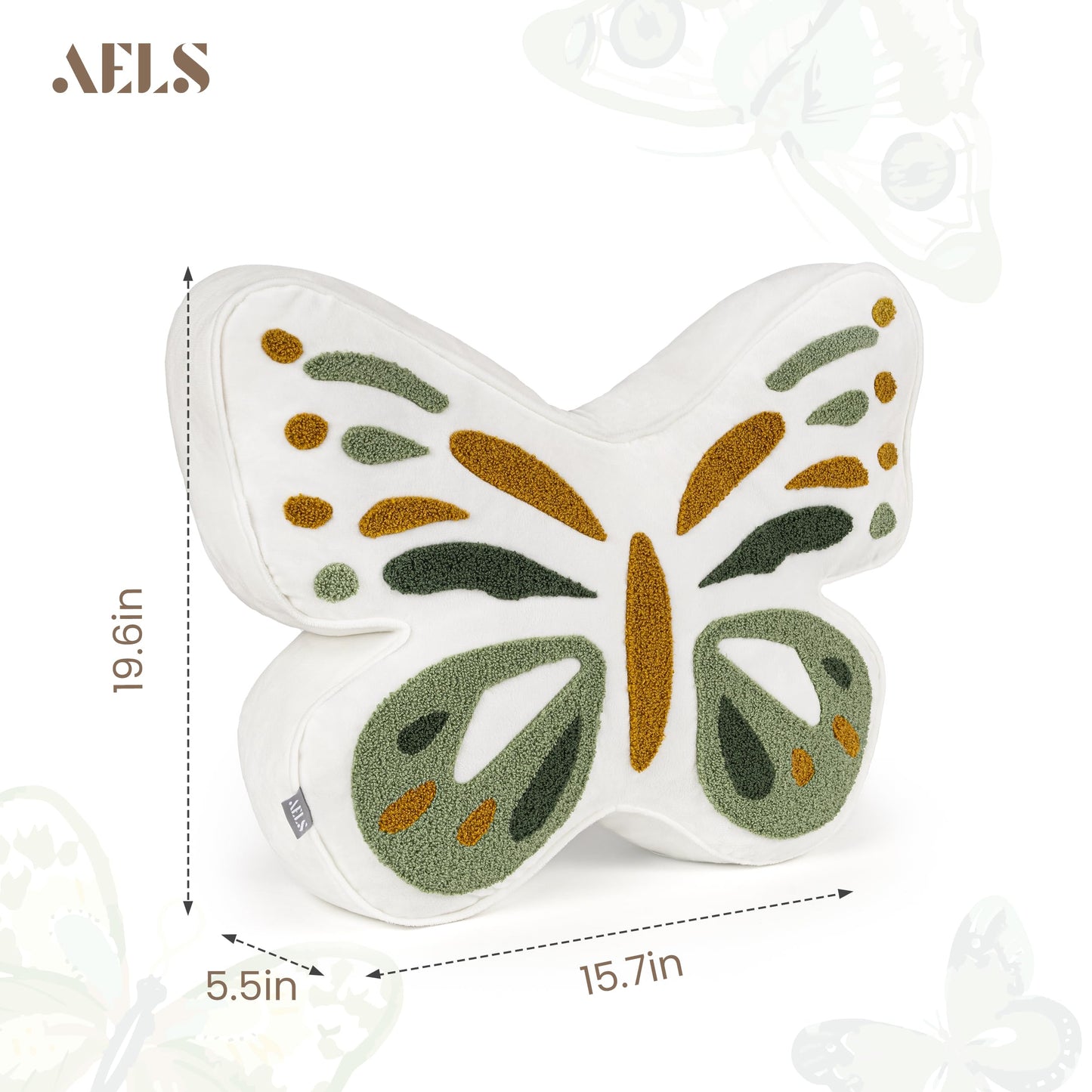 AELS Butterfly Pillow, Tufted Decorative Throw Pillows, 19.6" x 15.7", Soft Plush Stuffed Animal, Cute Pillow for Living Room, Bedroom, Sage Green