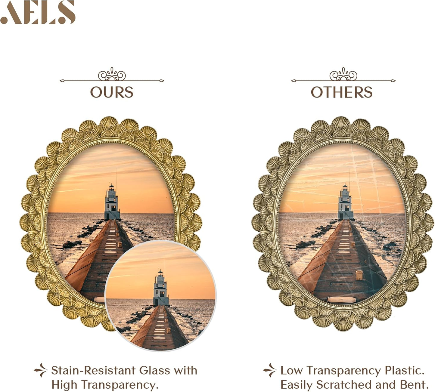 AELS 8x10 Inch Vintage Scalloped Picture Frame, Elegant Antique Oval Photo Frames with Glass Front, Photo Display, Tabletop Wall Hanging, Gift Ideas, Golden Bronze