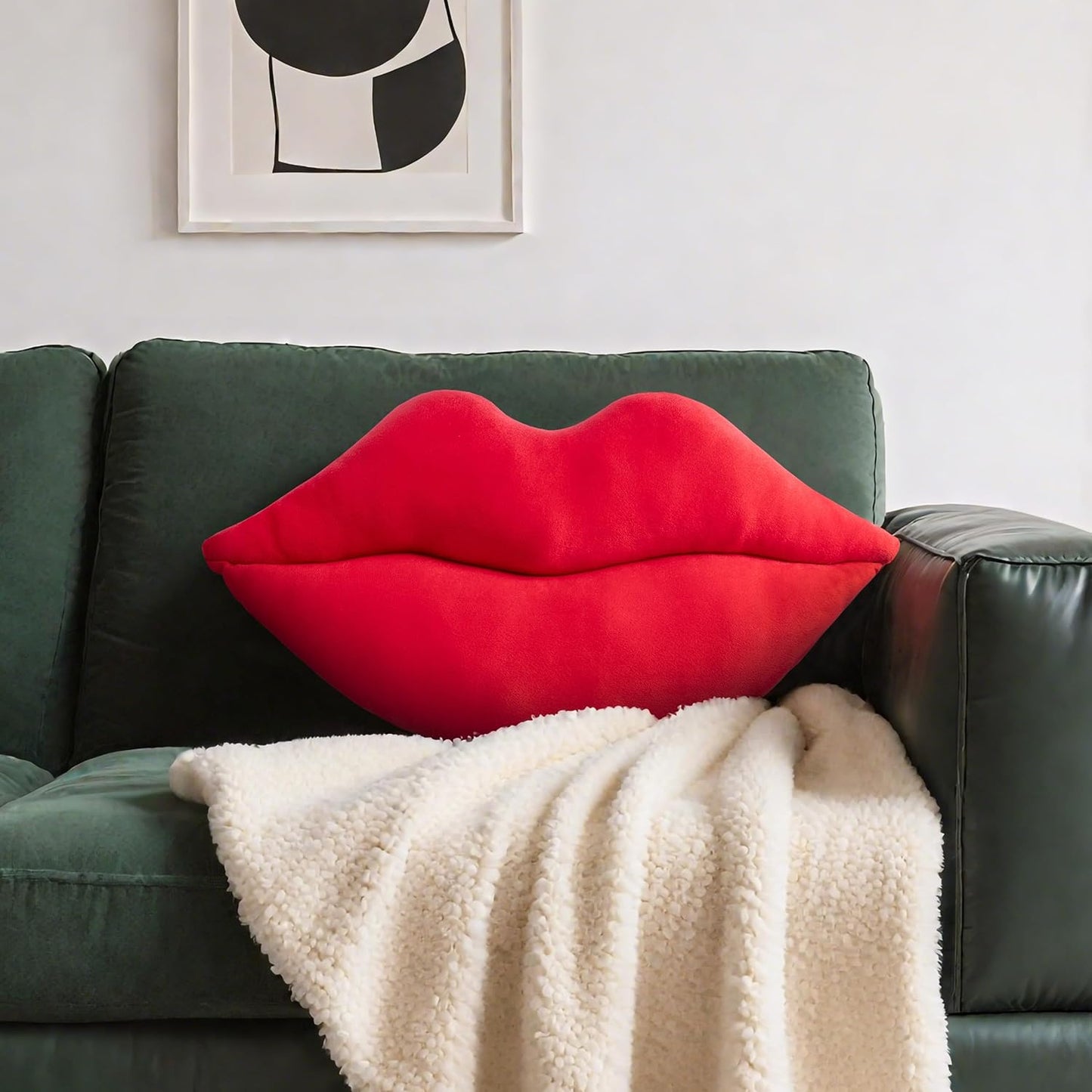 AELS 3D Large Lips Throw Pillows, Soft Decorative Love Pillows, Velvet Cute Pillow, 24 x 12 inches for Couch, Sofa, Bed, Living Room, Bedroom, Red