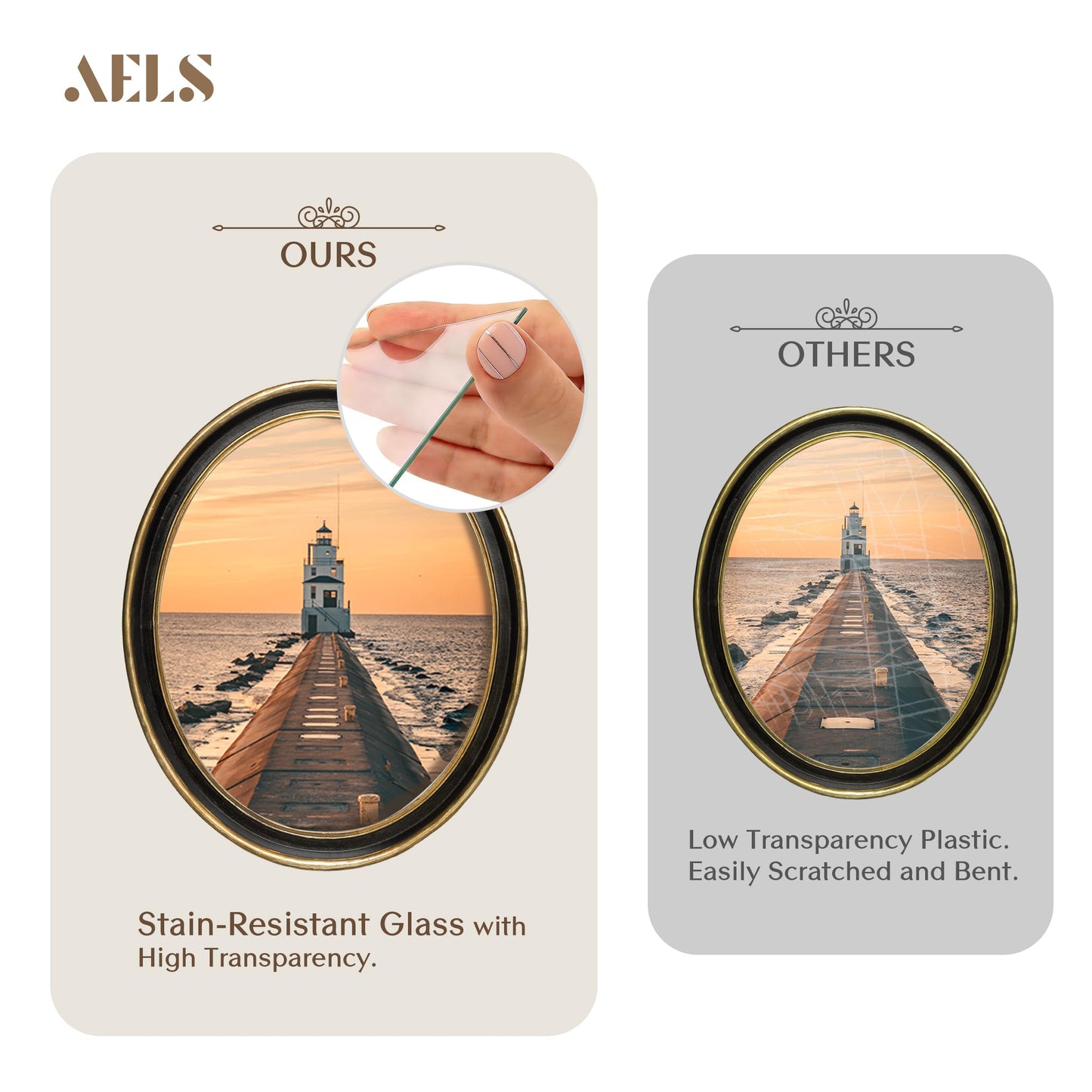 AELS 2.5x3.5 Inch Small Wallet Size Vintage Picture Frame, Elegant Antique Mini Photo Frames with Glass Front, Photo Display, Tabletop Wall Hanging, Gift Ideas, Black Oval with Gold Trim