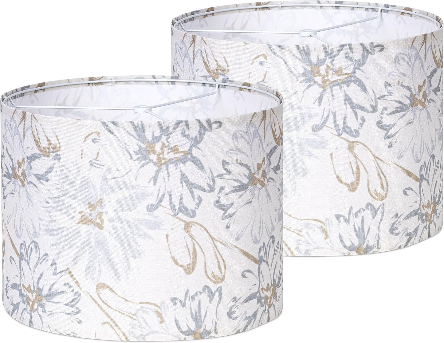 Boho Lamp Shades Set of 2, Floral Fabric Drum Lampshades for Table or Floor Lamps, 13x13x10 Medium Size (Spider Fitter), Easy Assembly Required