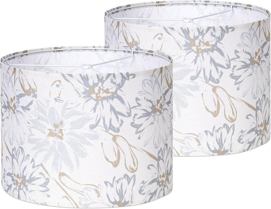 Boho Lamp Shades Set of 2, Floral Fabric Drum Lampshades for Table or Floor Lamps, 13x13x10 Medium Size (Spider Fitter), Easy Assembly Required
