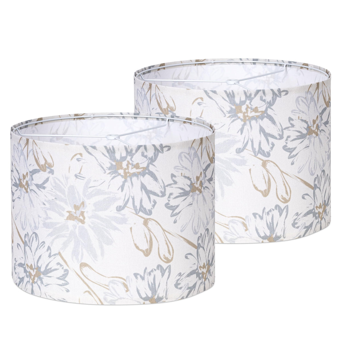 AELS Vintage Lamp Shades Set of 2, Blue and Gray Fabric Drum Lampshades for Table or Floor Lamps, 13x13x10 Medium Size (Spider Fitter), Easy Assembly Required