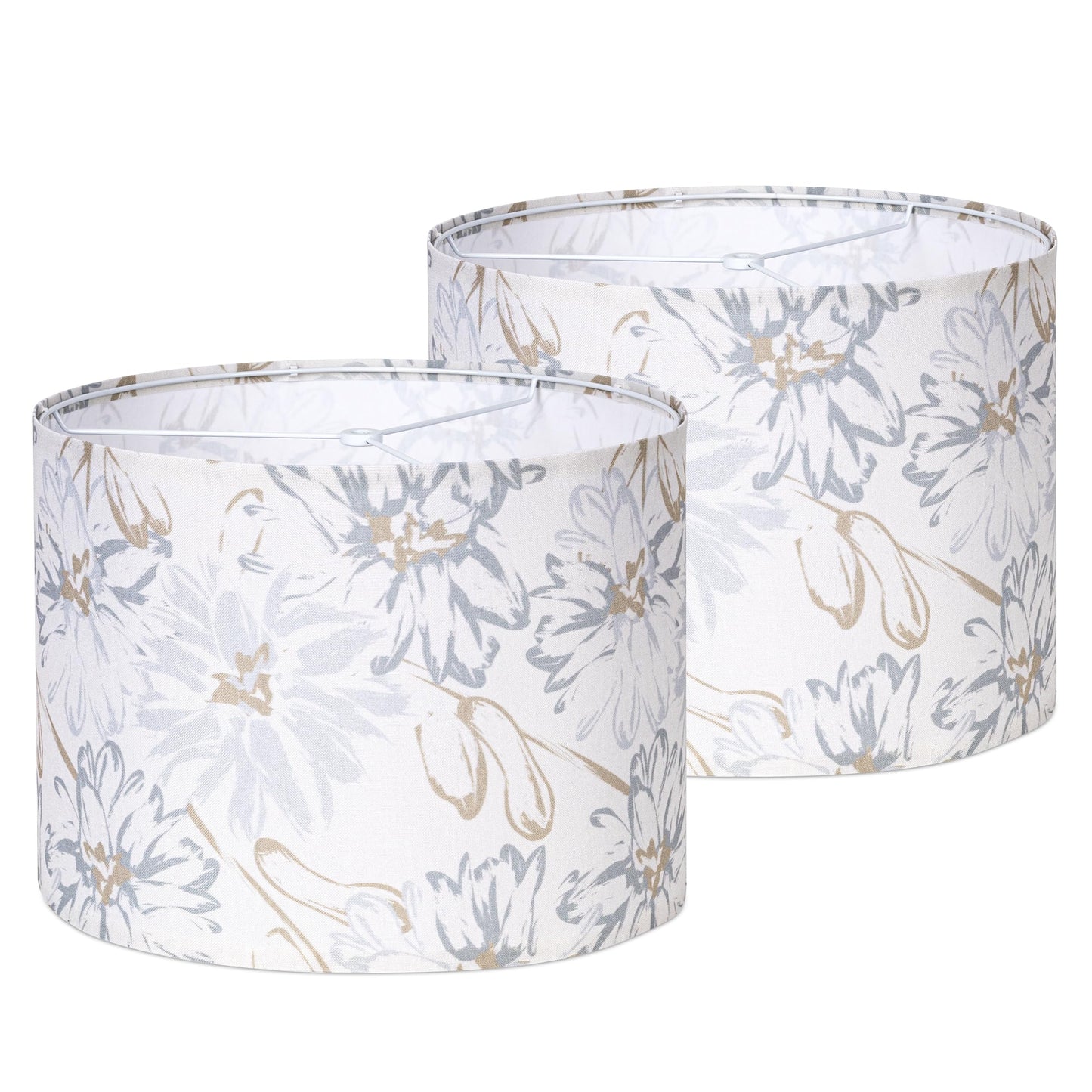 AELS Boho Lamp Shades Set of 2, Floral Fabric Drum Lampshades for Table or Floor Lamps, 13x13x10 Medium Size (Spider Fitter), Easy Assembly Required