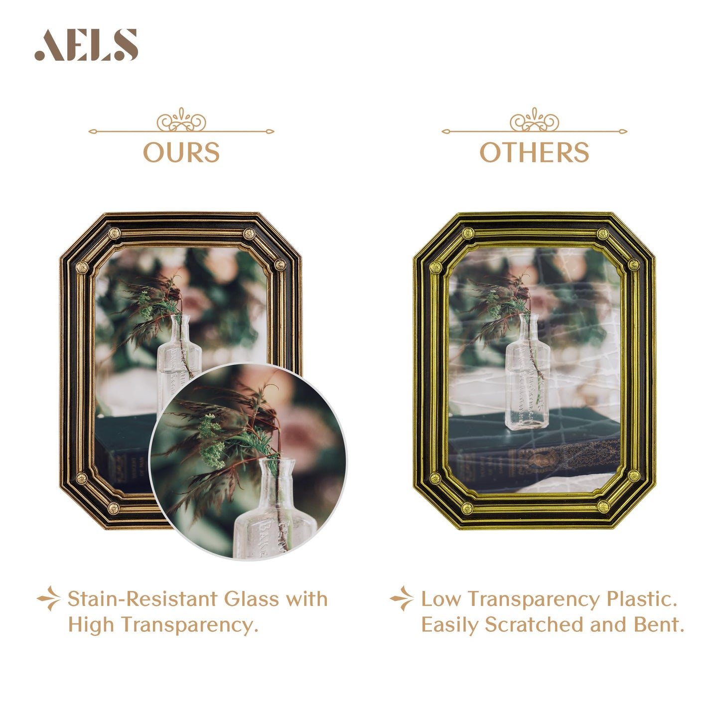 AELS 4x6 Inch Vintage Octagon Picture Frame, Elegant Antique Photo Frames with Glass Front, Photo Display, Tabletop Wall Hanging, Gift Ideas, Gold and Black Polygon
