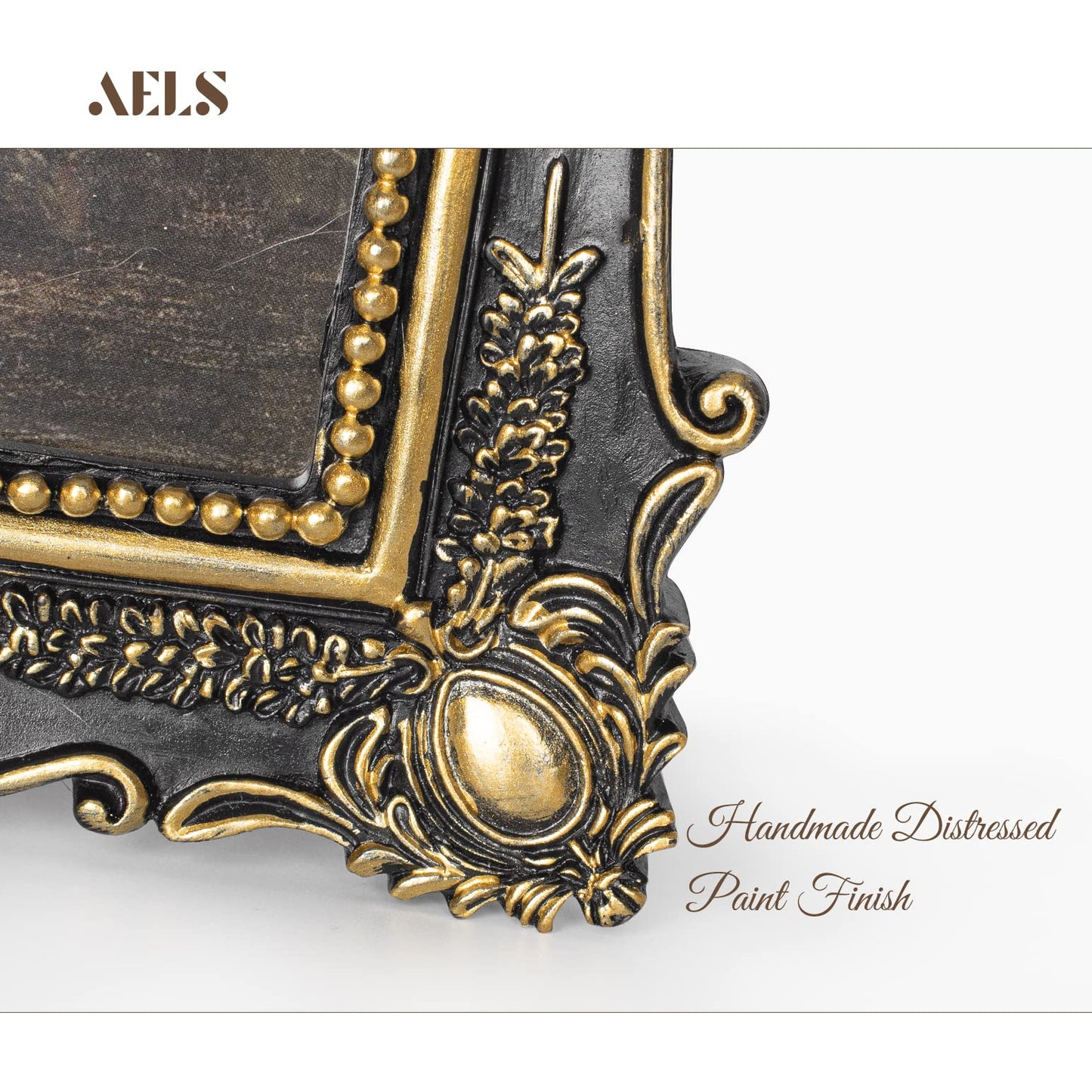 AELS 5x7 Inch Vintage Picture Frame, Elegant Antique Photo Frames with Glass Front, Photo Display, Tabletop Wall Hanging, Gift Ideas, Gold and Black
